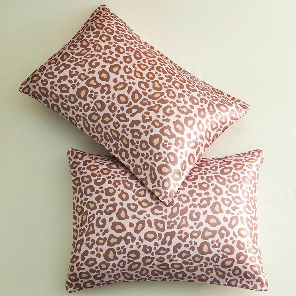 Lcbd Satin Pillowcase for Hair and Skin, Pink Leopard Printed Pillow Cases Set of 2, Queen Size Cheetah Print Silk Satin Pillow Covers for…