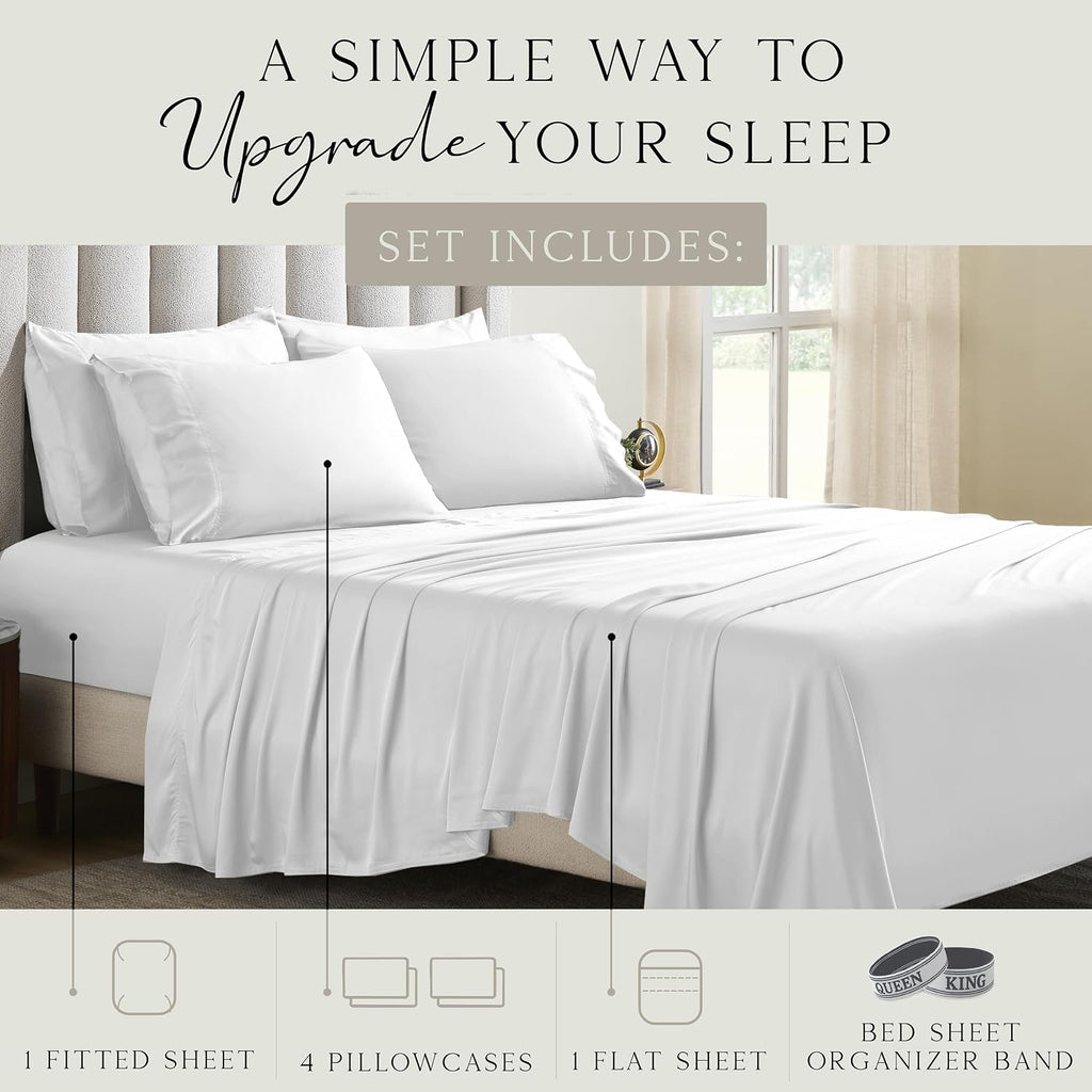 KARISSA MAE 6 Piece Pure Viscose from Bamboo Cal King Size Sheet Set | 100% FSC Certified | Luxuriously Soft | Cooling | 18" Deep Pocket…