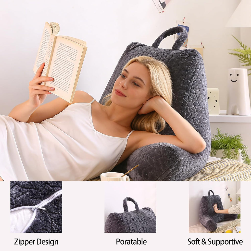 Omcosmos Adult Bed Reading Pillow, Filled with Memory Foam Backrest Pillow, with Armrests to Support the Back and Arms, Suitable for…