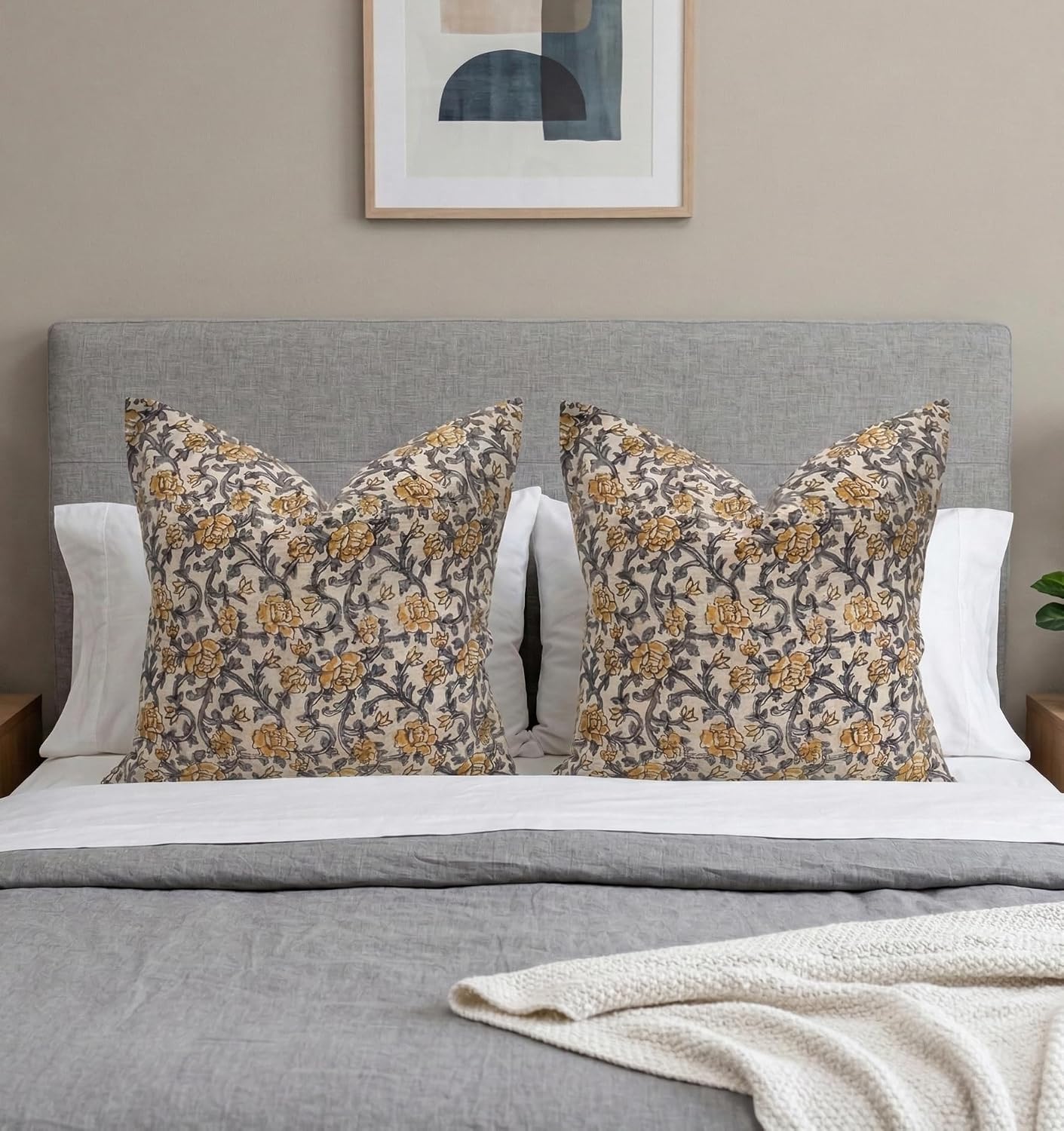 LineandLoop Linen Yellow Pillow Throw Pillow Covers 20x20 inch Pillow Farmhouse Style Spring Decorative Pillow Covers for Couch Living Room…