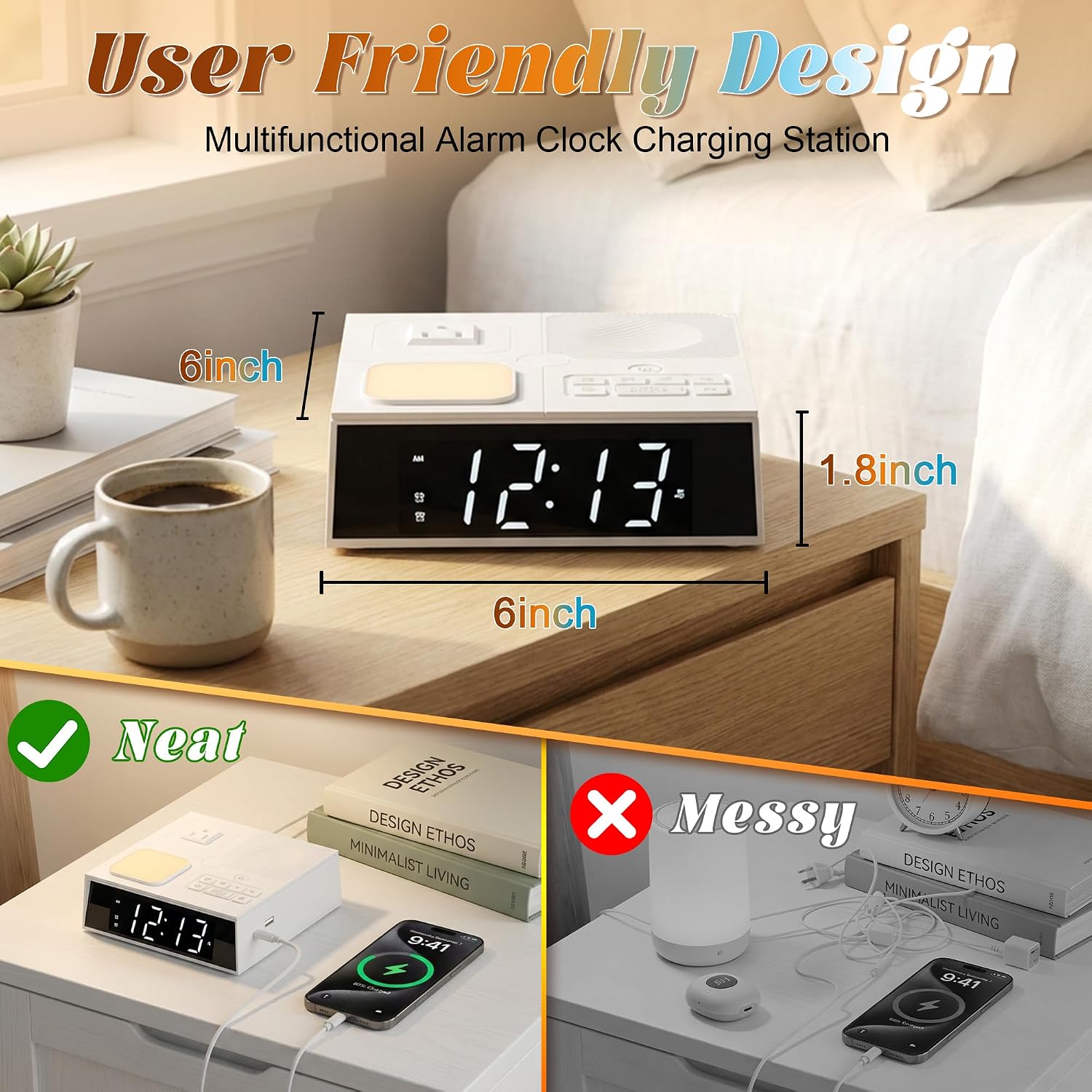 Fashionstrapsforchoose Multi-Functional Sleep Sound Machine with Clock, 41 Built-in Soothing White Noise Songs, 3-Level Bright Touch Switch…