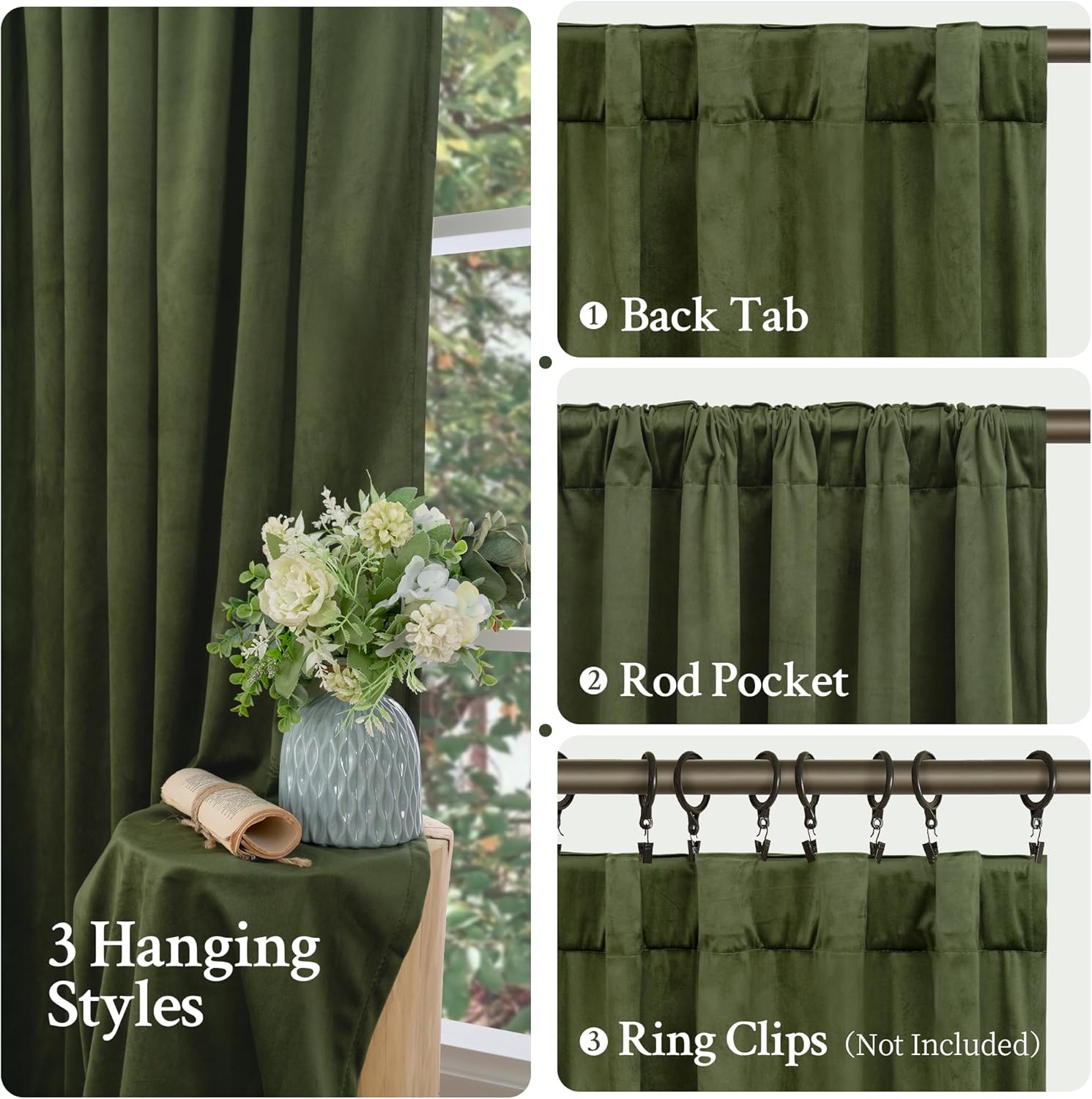 Lamit Sage Green Velvet Curtains 72 Inch Length for Living Room, Super Soft Thermal Insulated Room Darkening Panels Privacy Back Tab and Ro…