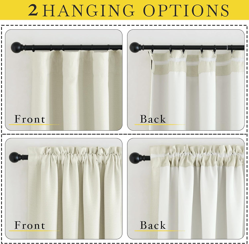 Nicetown Room Darkening Bedroom Curtains 96 inches Long, Dual Rod Pockets & Hook Belt Light Blocking Noise Canceling Window Treatments for…