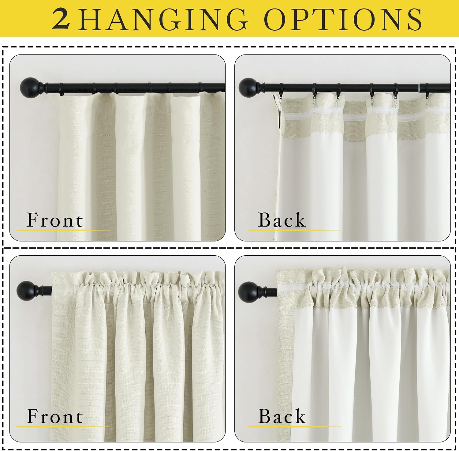 Nicetown Room Darkening Bedroom Curtains 96 inches Long, Dual Rod Pockets & Hook Belt Light Blocking Noise Canceling Window Treatments for…