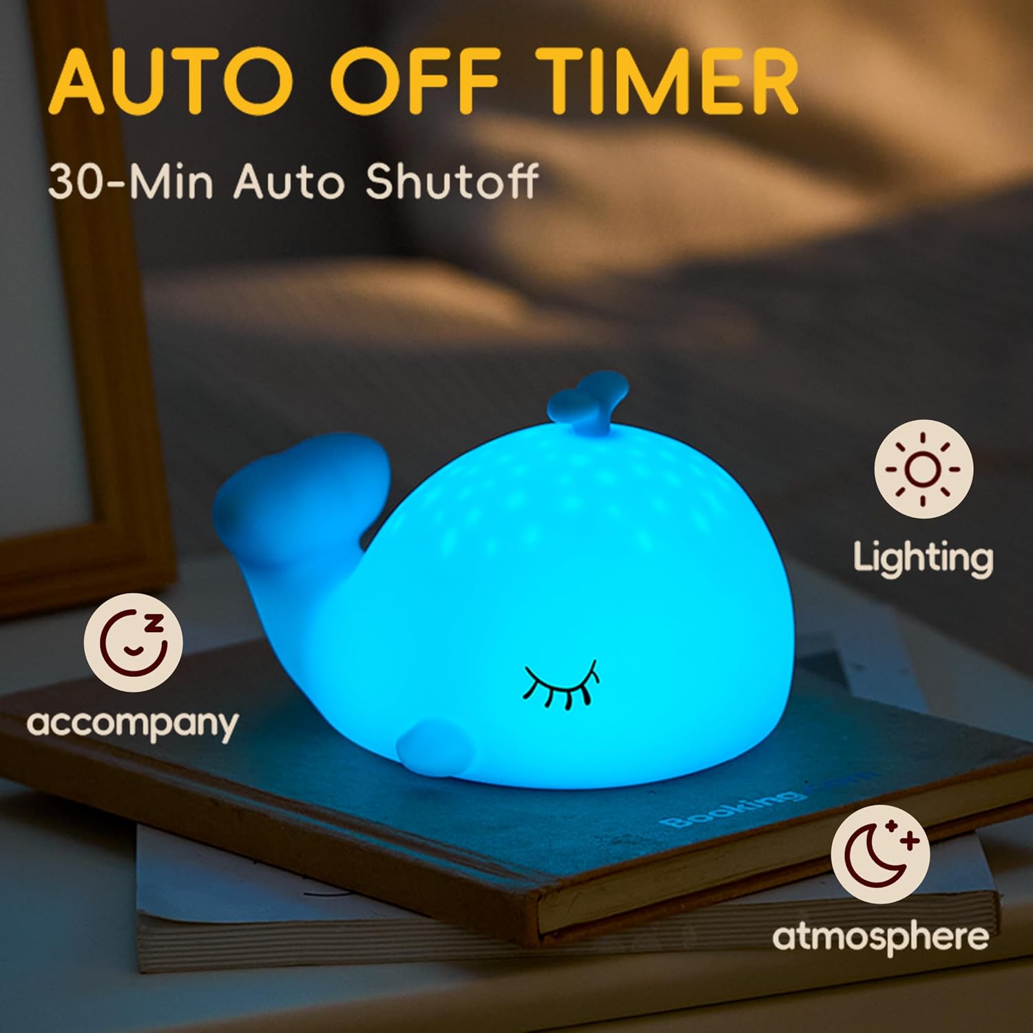 Whale Night Light, 7 Colors Dimmable Bedside Lamp, Touch Control Night Lamp with Timer Table Lamp, Used for Camping Party Room Decor (Whale)