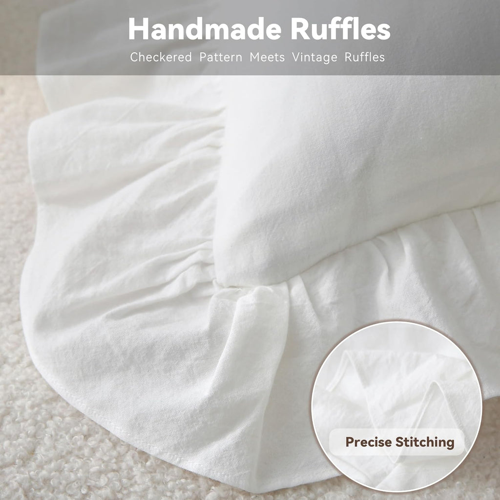 Jilboo Ruffle Throw Pillow Covers - 2 Pack 18 x18 inches Off White 100% Washed Cotton Vintage Style Decorative Pillowcases with Zipper Clos…