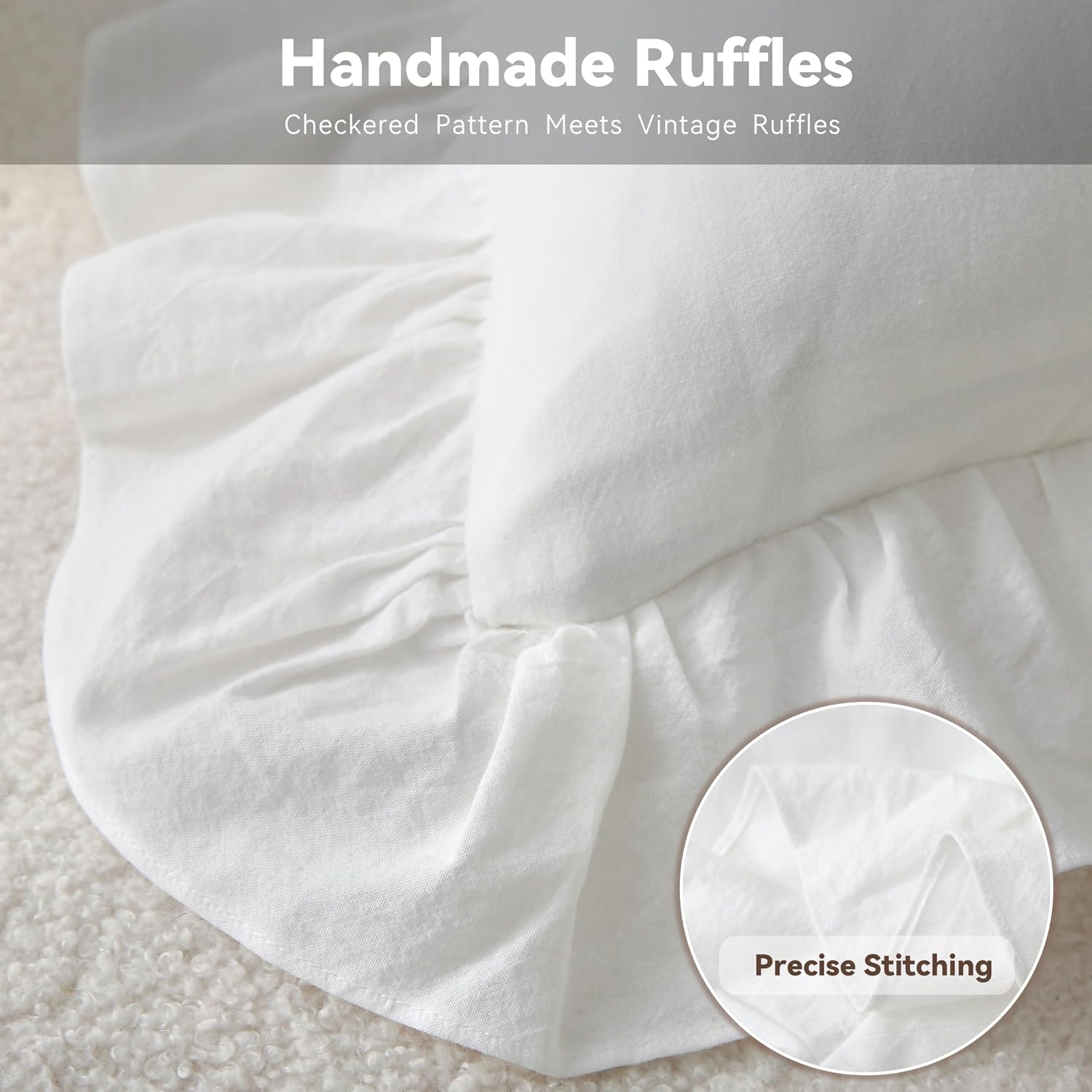 Jilboo Ruffle Throw Pillow Covers - 2 Pack 18 x18 inches Off White 100% Washed Cotton Vintage Style Decorative Pillowcases with Zipper Clos…