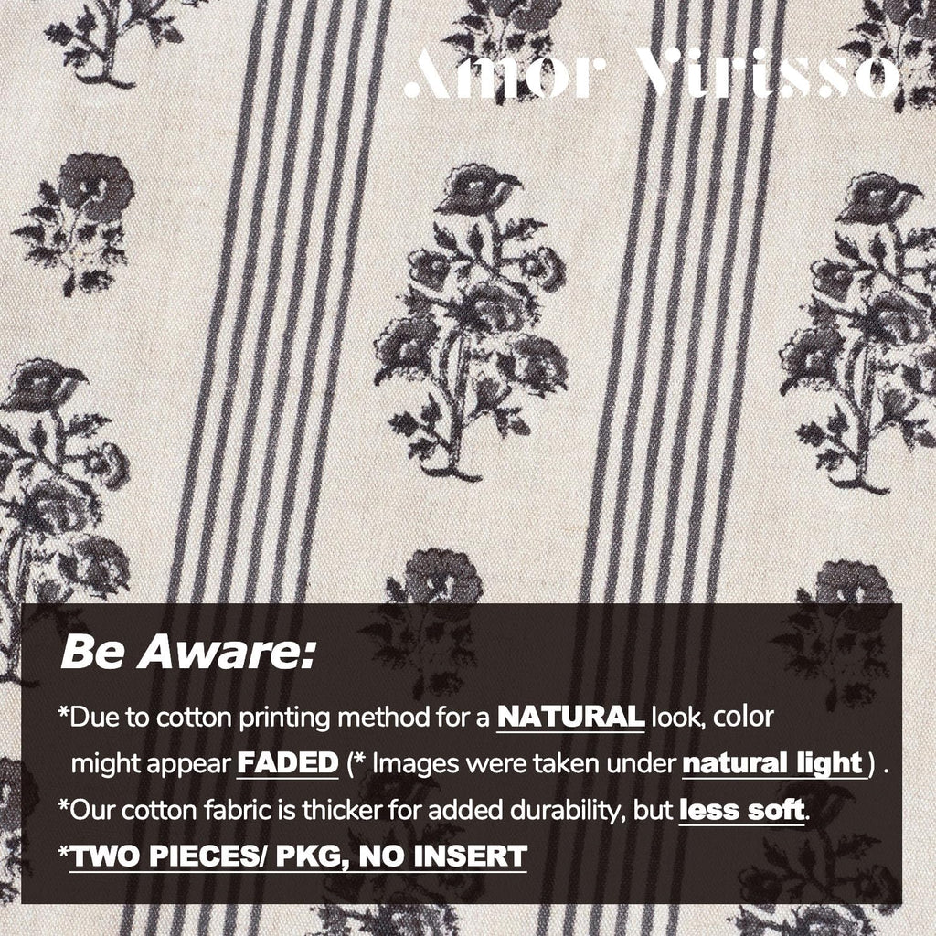 AffordableFloralPrintMaker Amor Virisso Floral Throw Pillow Covers 18x18 Set of 2 Block Print Pillow Covers Neutral Floral Striped Farmhous…