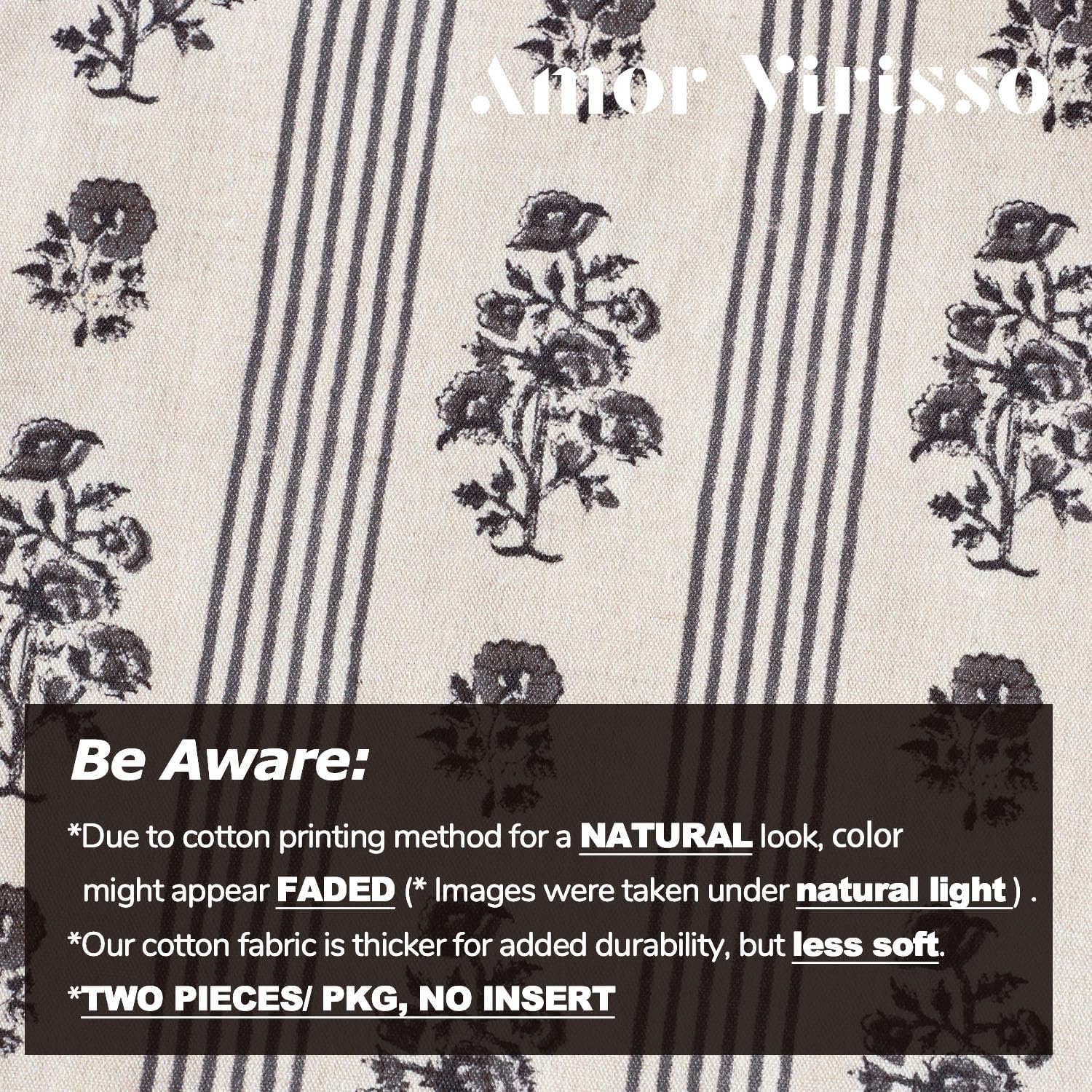 AffordableFloralPrintMaker Amor Virisso Floral Throw Pillow Covers 18x18 Set of 2 Block Print Pillow Covers Neutral Floral Striped Farmhous…