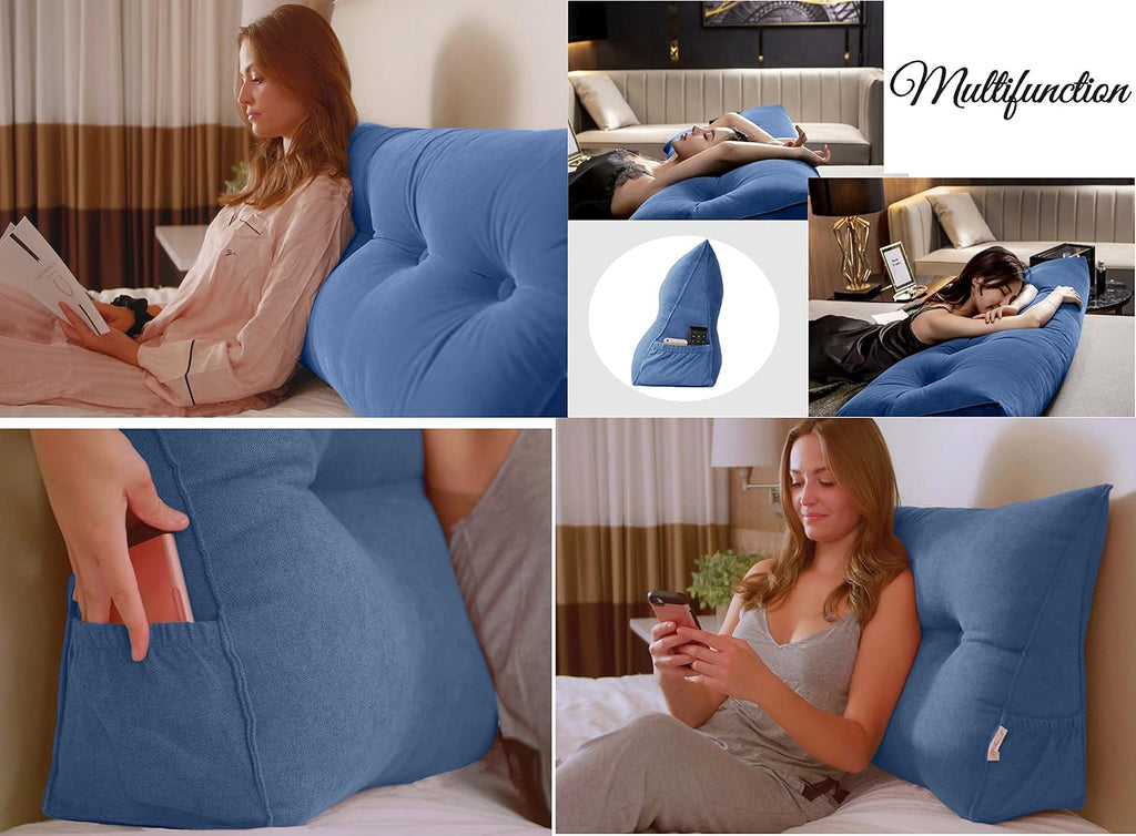 Peachwell Headboard Pillow - Dorm Twin Headboard Wedge Pillow, Handmade Support Backrest Large Bolster Cushion with Two Large Side…