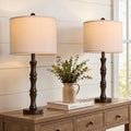 BOBOMOMO 25" Classic Table Lamps Set of 2, Farmhouse Nightstand Lamps with Dark Brown Resin Base & Linen Shade, Standard Table Lamps for…