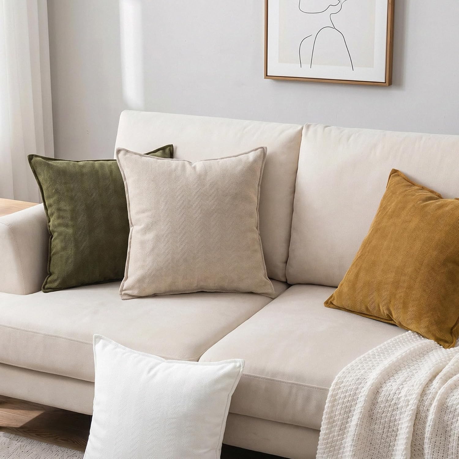 Zglaak Set of 2 Chenille Decorative Square Throw Pillow Covers with Classy Design, Durable, Room Decor,18 * 18inch (Cream White) 18inch White