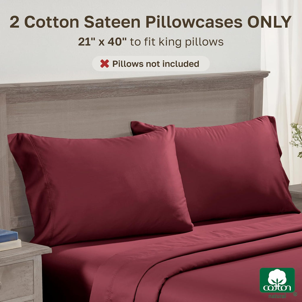 CaliforniaDesignDen California Design Den King Size Pillow Cases Set of 2 - Luxuriously Soft 600 Thread Count Sateen, 100% Cotton, Crisp Sa…
