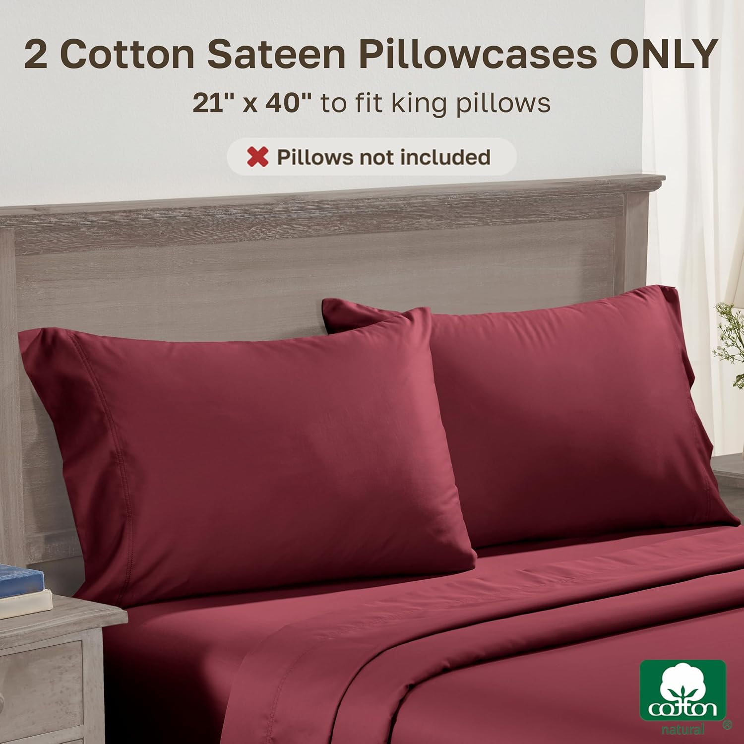 CaliforniaDesignDen California Design Den King Size Pillow Cases Set of 2 - Luxuriously Soft 600 Thread Count Sateen, 100% Cotton, Crisp Sa…