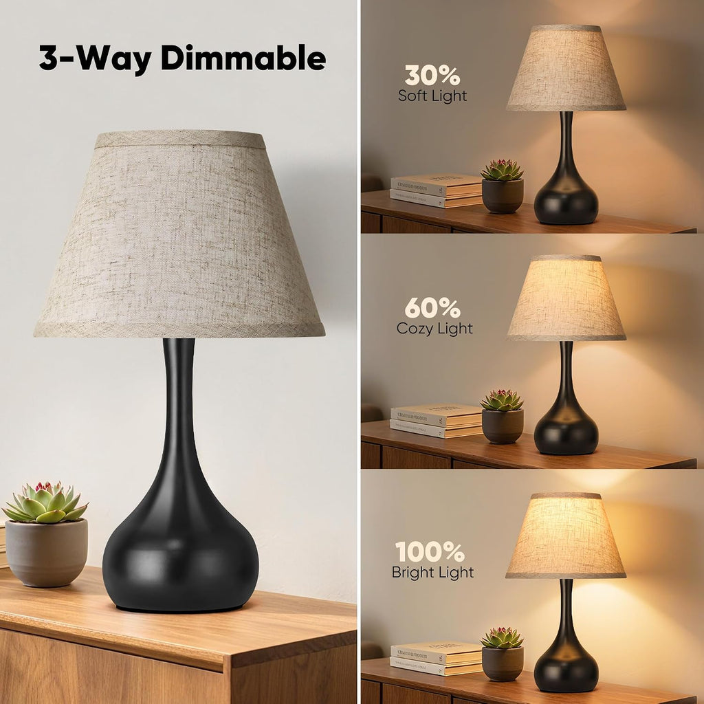 17” Touch Table Lamp for Bedroom Set of 2, 3-Way Dimmable Bedside Lamp for Nightstand, Farmhouse Metal Desk Lamp with Linen Shade for…