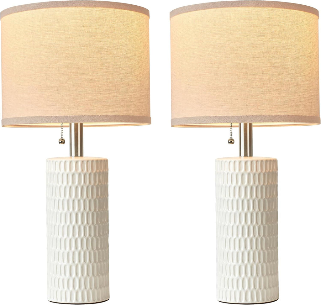 Reaketon 20.5" Modern Ceramic Table Lamps for Bedroom Set of 2, Bedside Lamps for Night Stands with Beige Lampshade, Farmhouse Table Lamp…