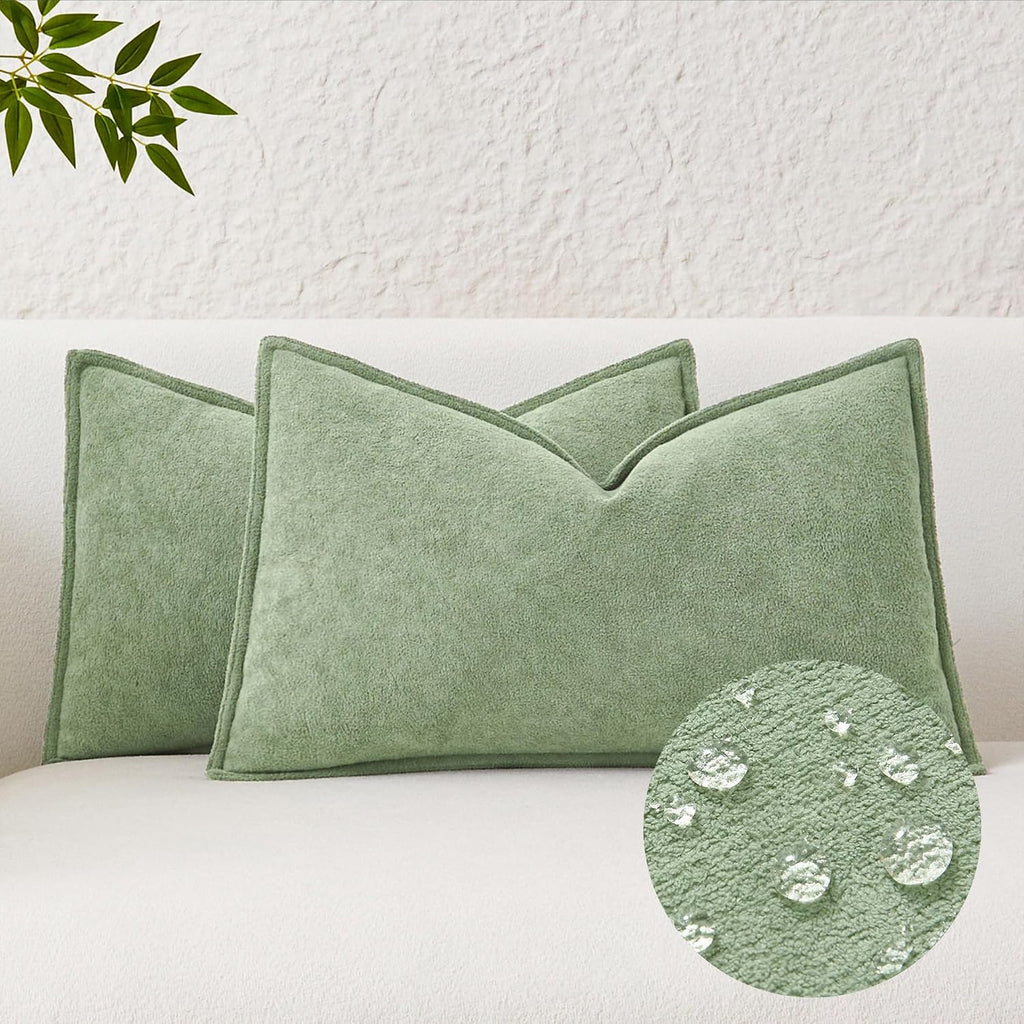KevinTextile Kevin Textile Spring Waterproof Decorative Pillow Covers Sage Green 12x20 Inch Pack of 2 Soft Boucle Textured Lumbars Cushions…
