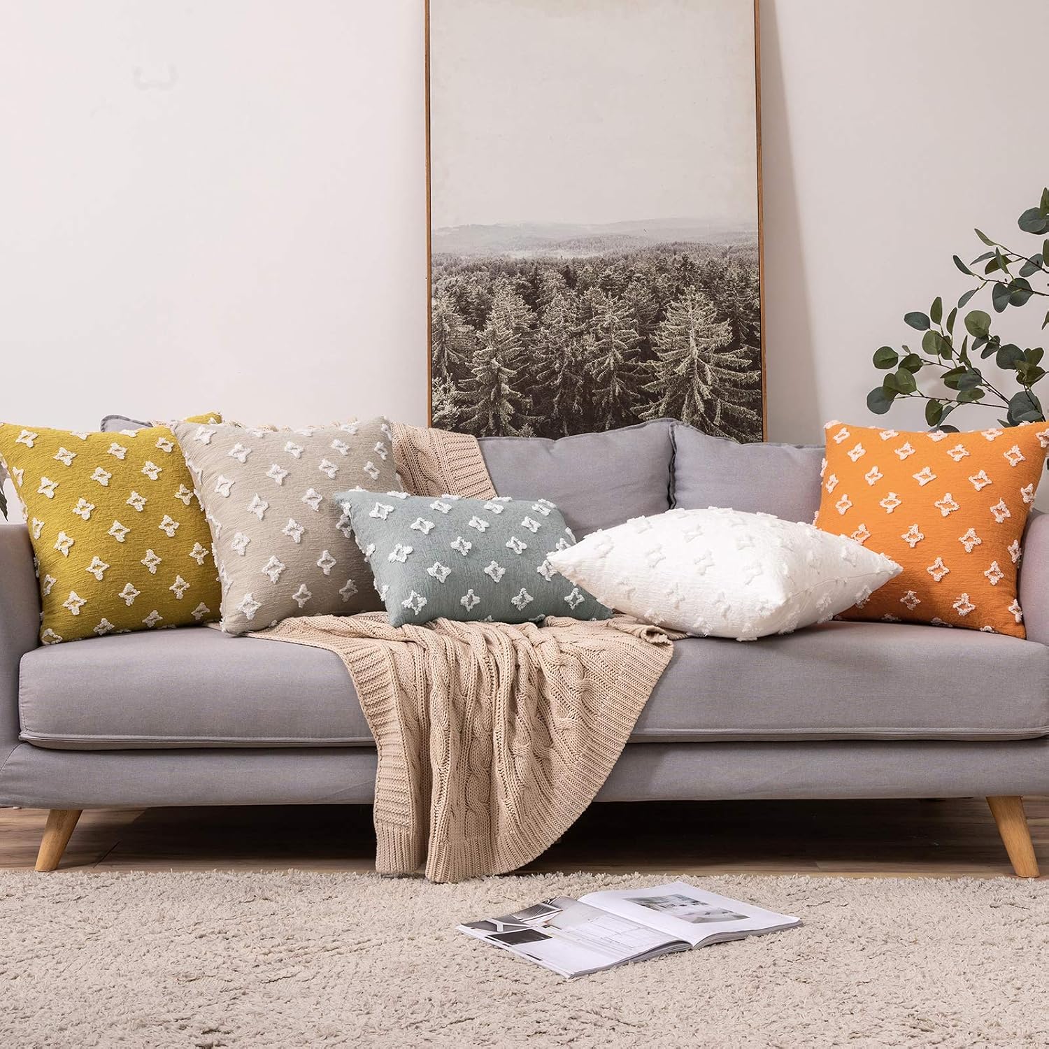 MIULEE Set of 2 Decorative Throw Pillow Covers Rhombic Jacquard Pillowcase Spring Soft Square Cushion Case for Cute Couch Sofa Bed…