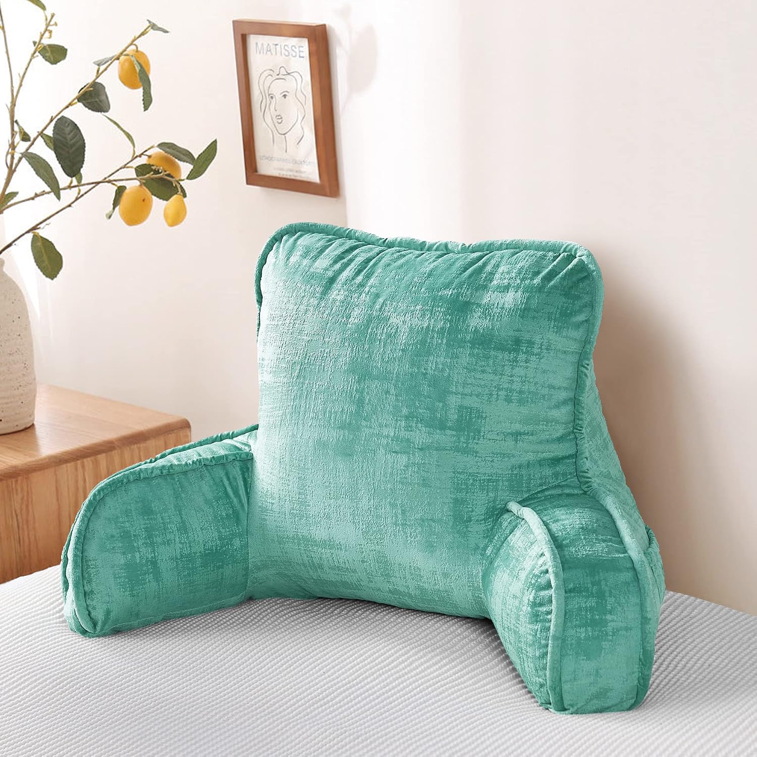 Bytide DIY Assembly Art Velvet Backrest Reading Bed Rest Pillow with Arms & Pockets, 18" H for Sitting in Bed Couch Sofa, Back Support Cush…