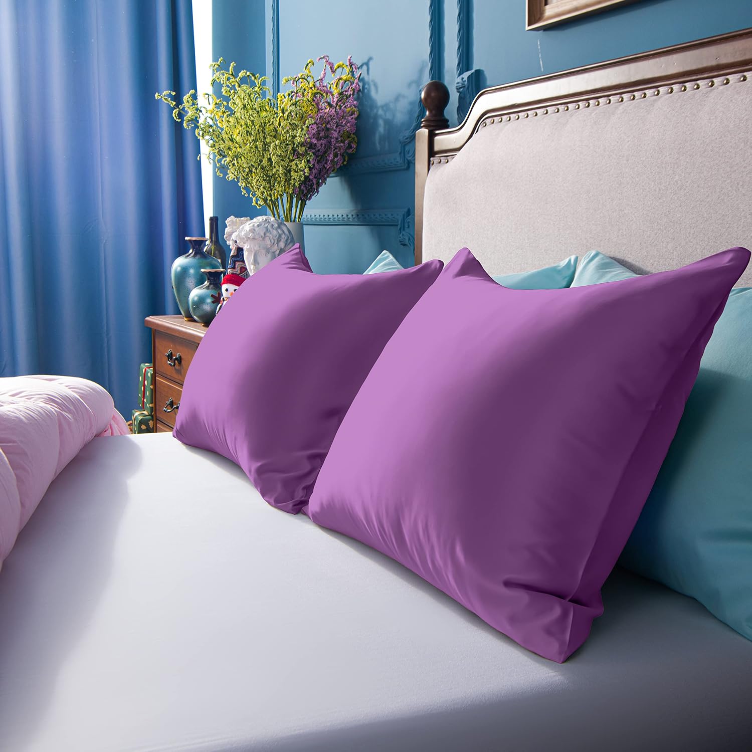 Ntbay Zippered Satin Pillow Cases for Hair and Skin, Luxury Queen Hidden Zipper Pillowcases Set of 2, 20x30 Inches, Purple 30 Inches