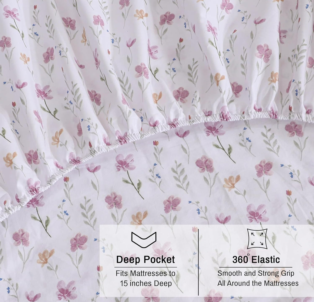 Ruvanti 100% Cotton Organic Percale Sheets Queen Size – Crisp Cooling Bed Sheets for Hot Sleepers, Deep Pocket 15”, Soft Peach Finish, Brea…