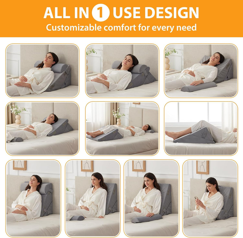 Ruqmuis 3PCS Wedge Pillow Set for After Surgery, Adjustable 9&12 Inch Bed Wedge Pillow for Sleeping, Incline Pillow Wedge for Headboard, Po…