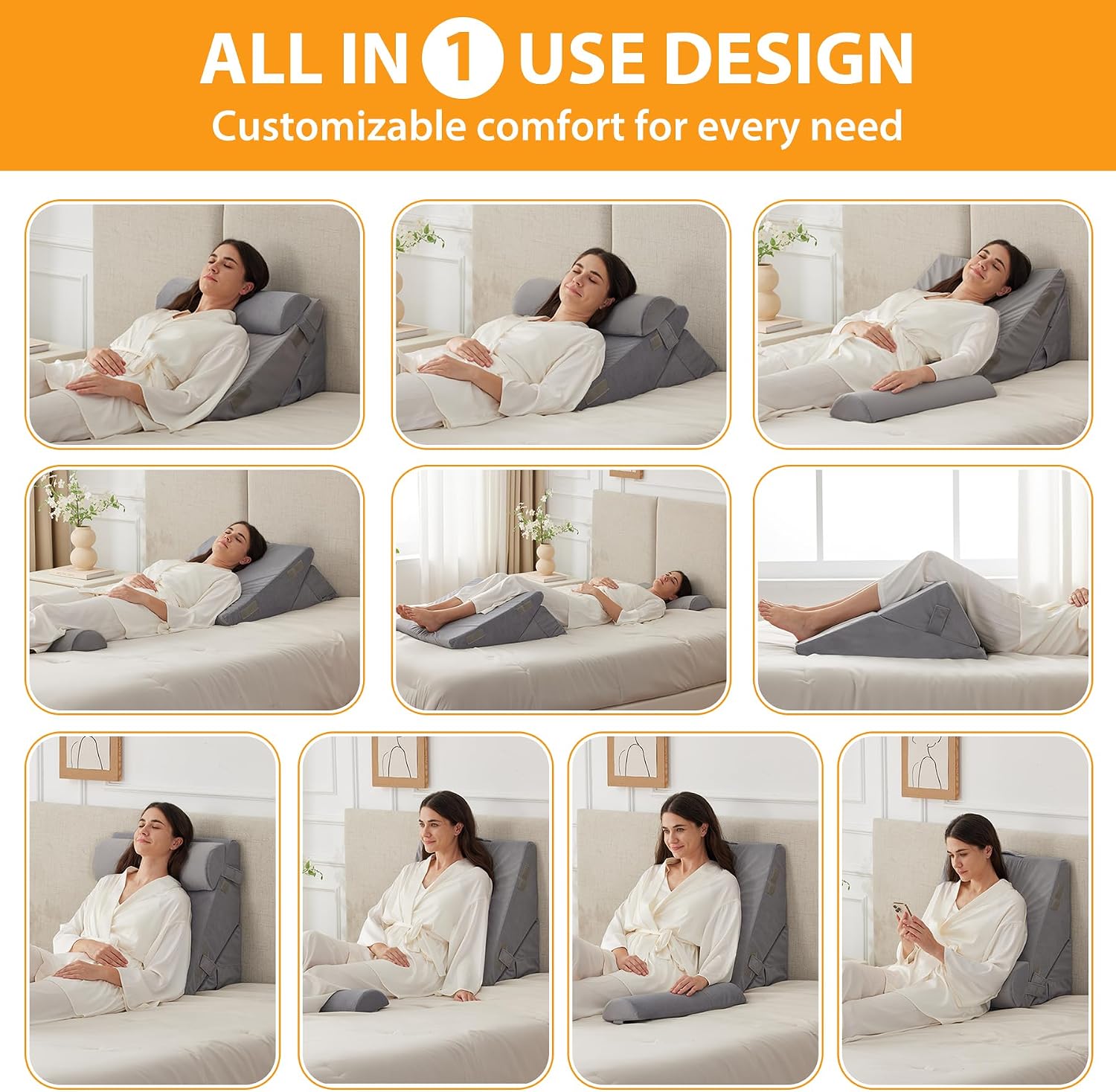 Ruqmuis 3PCS Wedge Pillow Set for After Surgery, Adjustable 9&12 Inch Bed Wedge Pillow for Sleeping, Incline Pillow Wedge for Headboard, Po…
