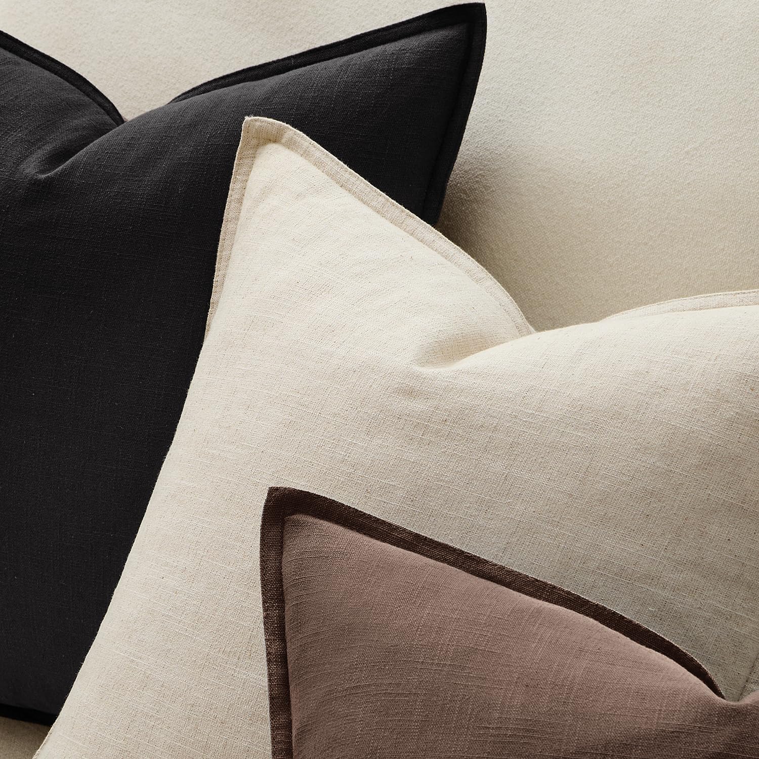 Anroduo Pack of 2 Decorative Linen Pillow Covers Black Neutral Farmhouse Boho Soild Cushion Case Soft Accent Pillowcase for Couch Sofa Bedr…