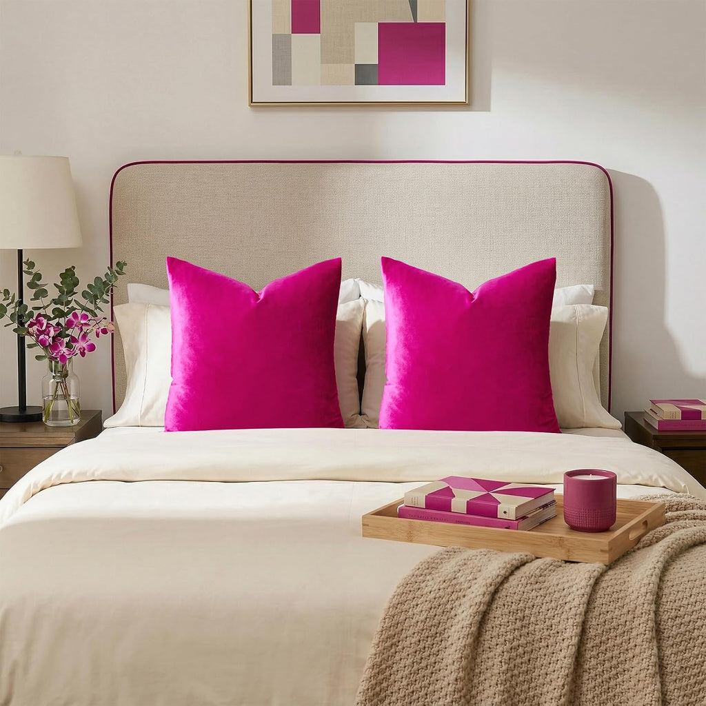 GIGIZAZAFocusingonhomedecoration GIGIZAZA Pack of 2 Throw Pillow Covers 26x26 Hot Pink Velvet Decorative Pillows Couch Sofa Covers Bedroom…