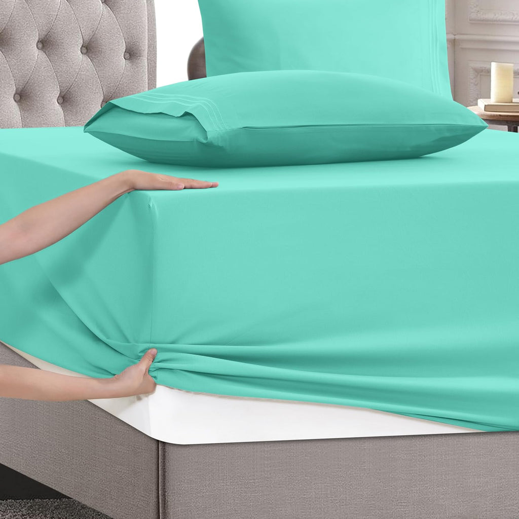 MocassiLuxuryBedding Mocassi Twin Size 4-Piece Bed Sheet Set - 1800 Hotel Quality Microfiber 18-24 Inches Extra Deep Pocket Fitted Sheet- L…