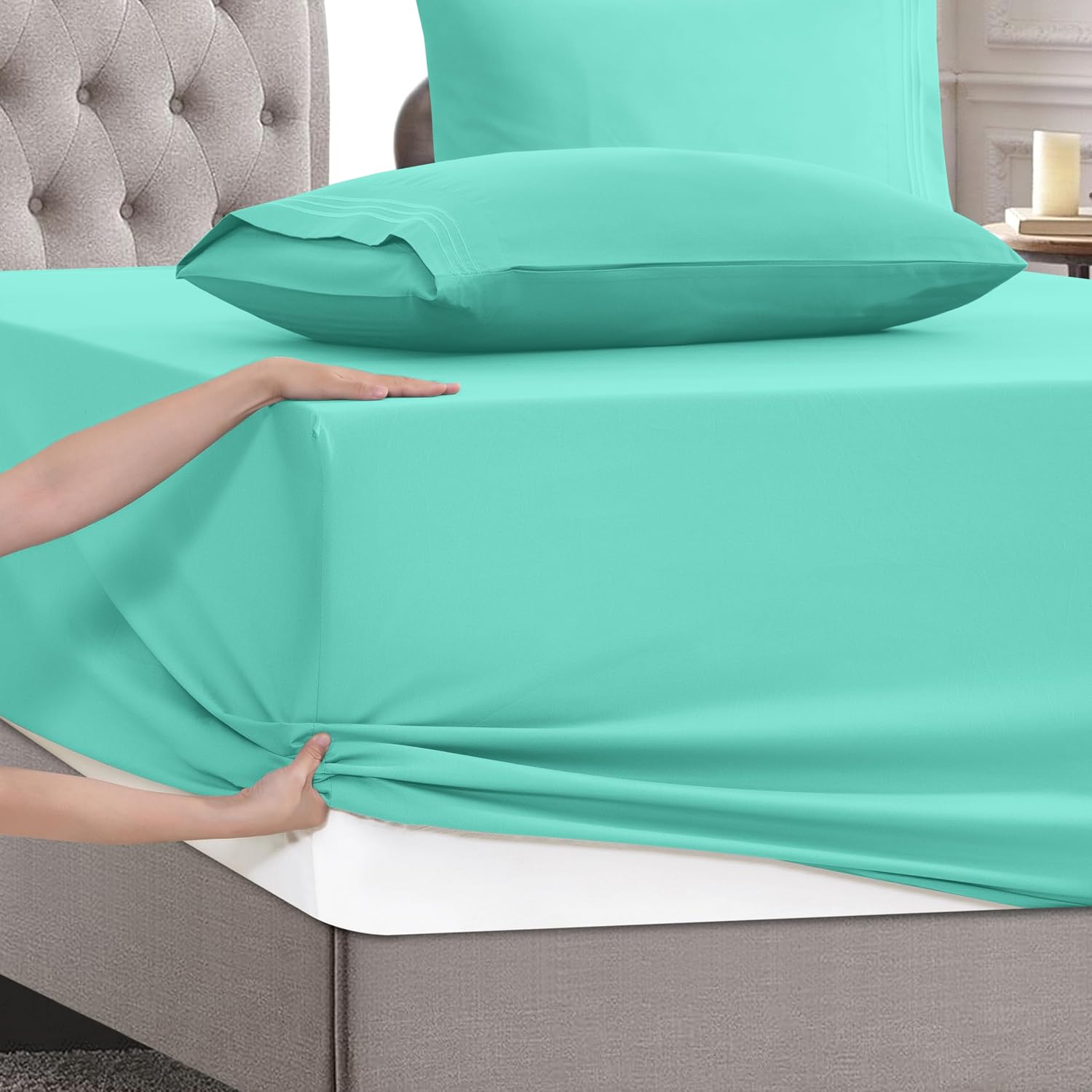 MocassiLuxuryBedding Mocassi Twin Size 4-Piece Bed Sheet Set - 1800 Hotel Quality Microfiber 18-24 Inches Extra Deep Pocket Fitted Sheet- L…