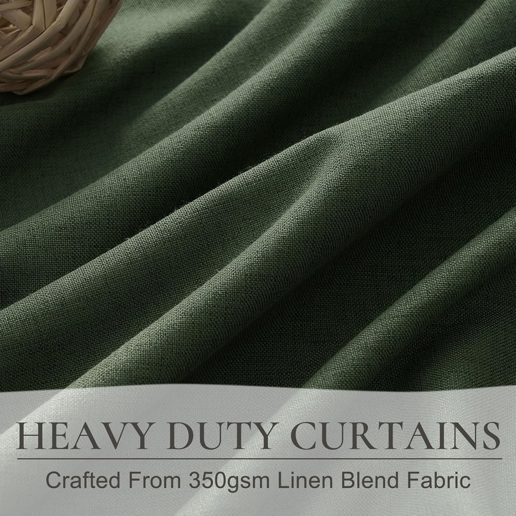 Qjmydeco Black Out Curtains for Bedroom Aesthetic 104 Inch Windows, 105 Inches Length Linen Room Darkening Olive Green Canvas Look Classroo…