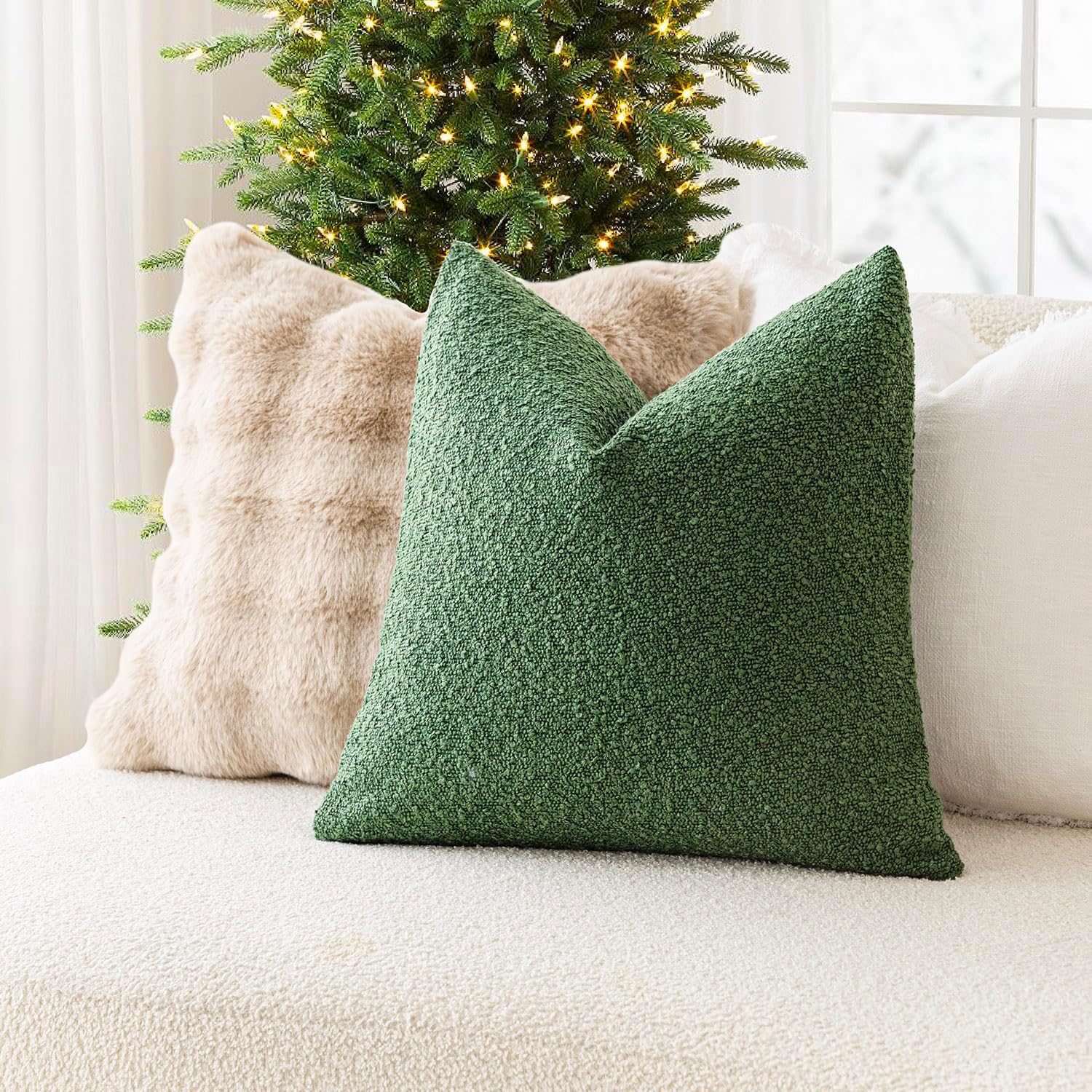 Foindtower Decorative Textured Boucle Throw Pillow Covers Accent Solid Pillow Cases Neutral Soft Cozy Couch Cushion Case for Chair Sofa…