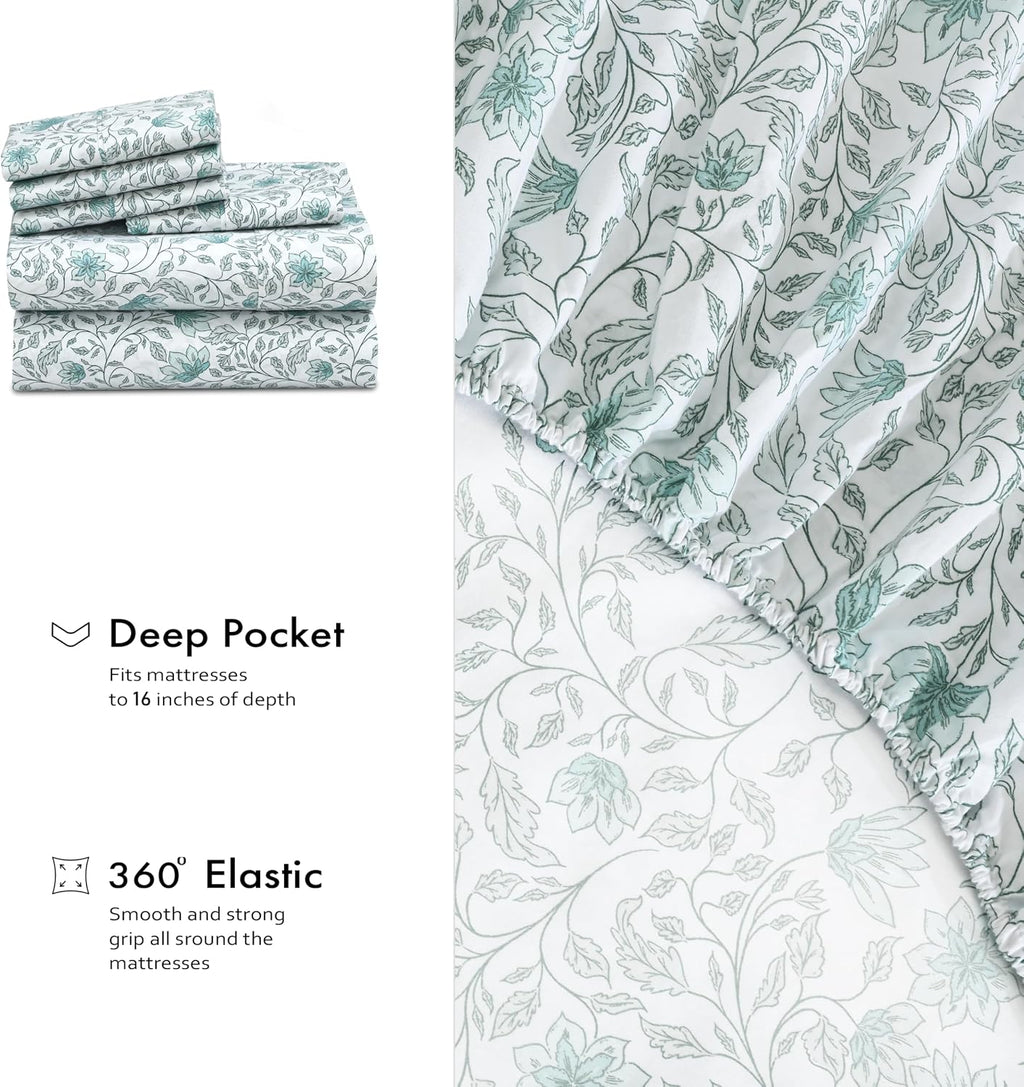 Ruvanti 100% Cotton Percale Sheets Queen Size 6 Piece Set, Cooling Bed Sheets for Hot Sleepers, Deep Pocket 16”, Breathable Lightweight & D…
