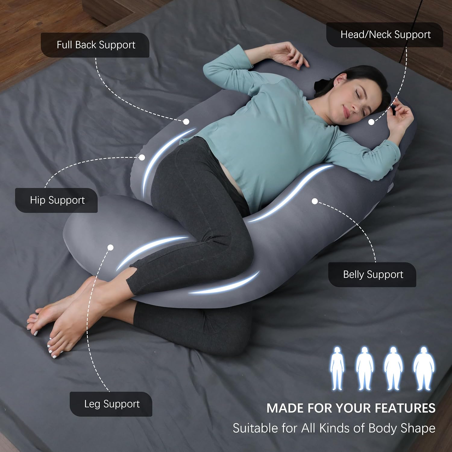 Moonpark MOON PARK Pregnancy Pillows for Sleeping - U Shaped Full Body Maternity Pillow with Removable Cover - Support for Back, Legs, Bell…