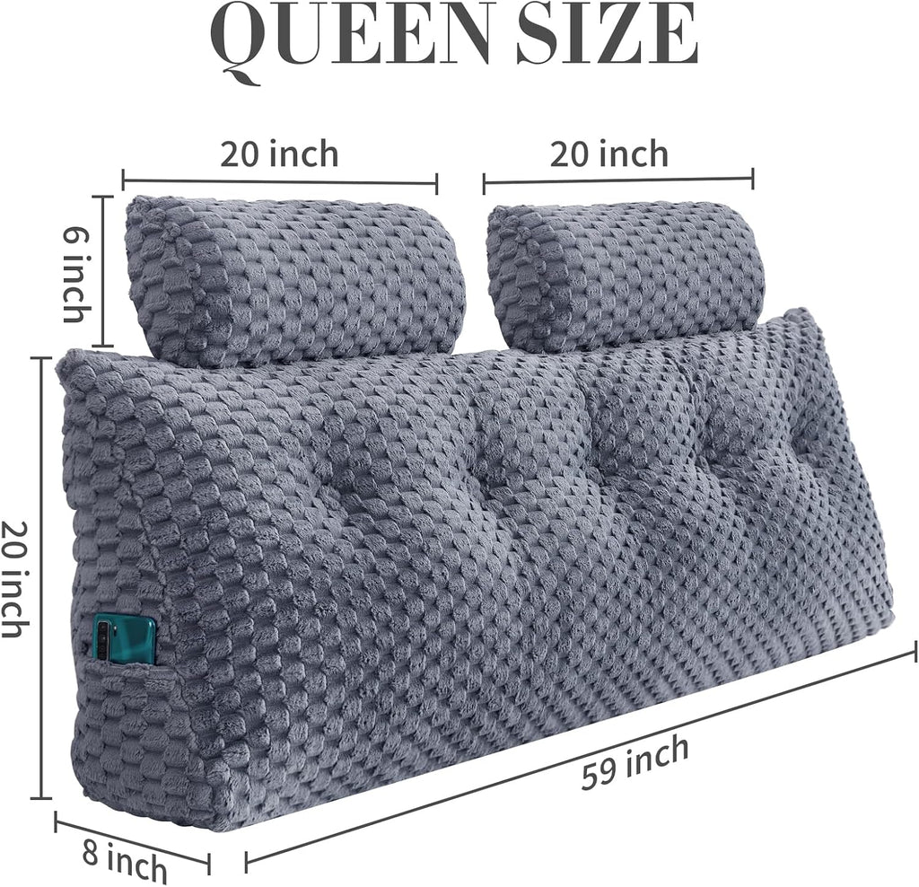 Wedge Headboard Pillow Queen- Bed Wedge Pillow for Headboard Triangular Headboard Pillow with Neck Roll Pillow-Large Bolster for Sitting…