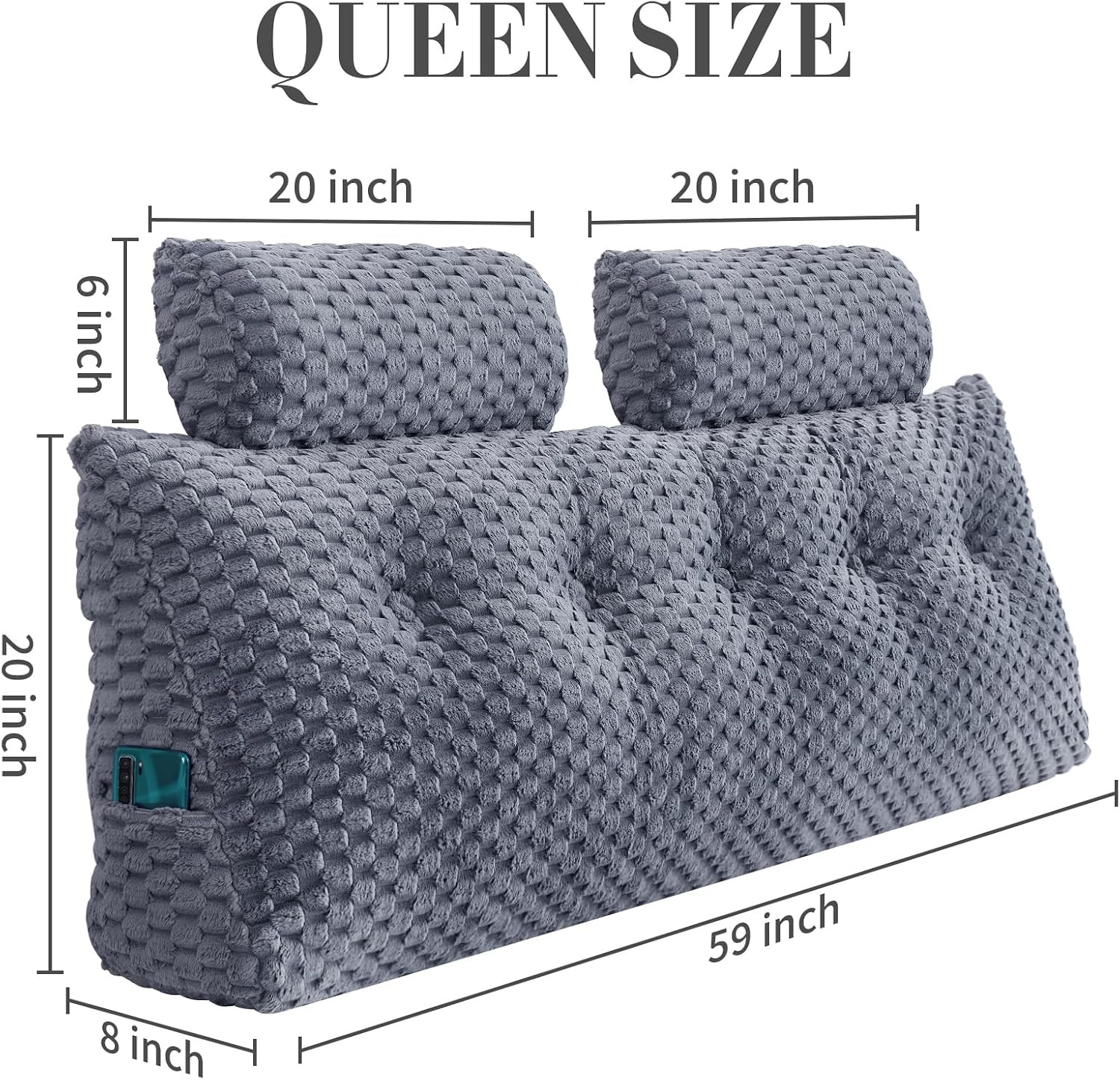 Wedge Headboard Pillow Queen- Bed Wedge Pillow for Headboard Triangular Headboard Pillow with Neck Roll Pillow-Large Bolster for Sitting…