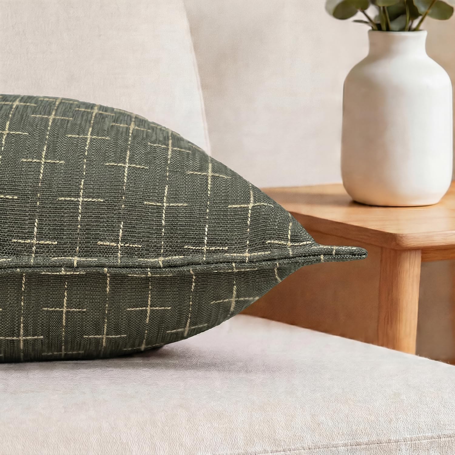 AVOINcolorlife AVOIN colorlife Pack of 2 Decorative Throw Pillow Covers 20x12 Inch, Flange Edges Woven Textured Cushion Case Home Decor for…