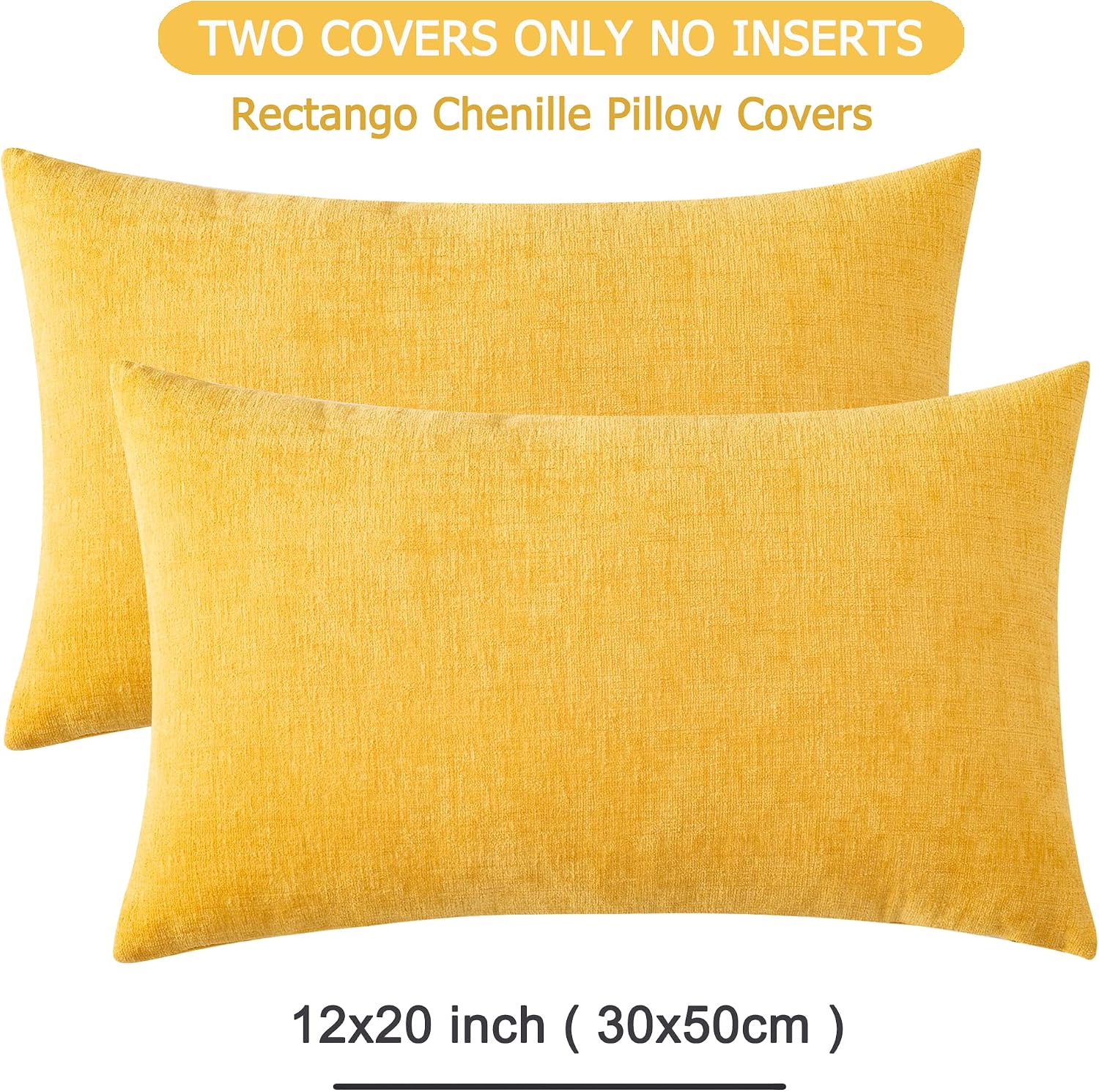 Gawamay Lumbar Pillow Cover Decorative Throw Pillow Covers 12"x20" Inch Set of 2, Super Soft Chenille Pillowcase for Living Room Bedroom So…