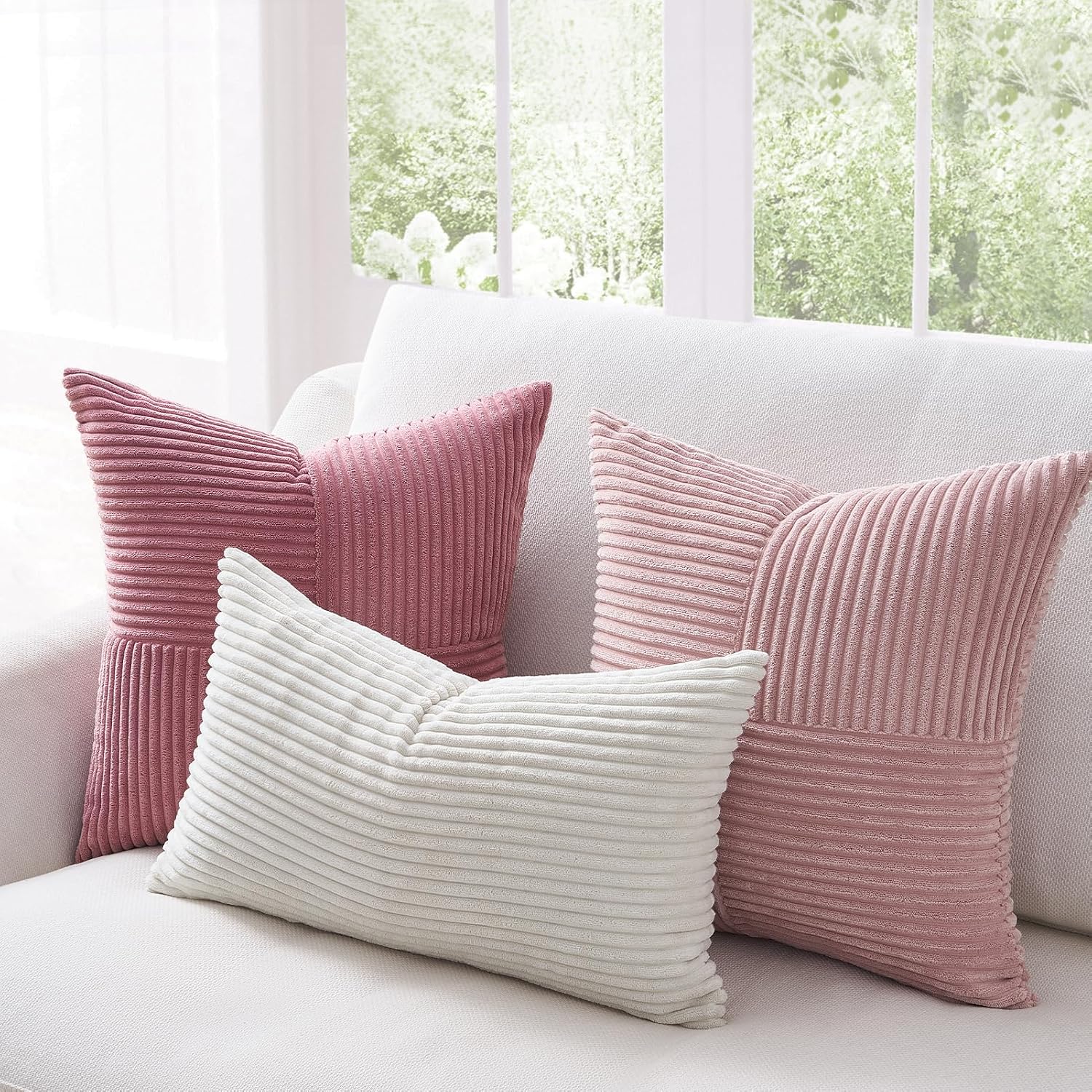 Topfinel Dustypink Throw Pillow Covers 16x16 Set of 4, Boho Double-Sides Design Decorative Throw Pillow Covers, Light Pink Cushion Cases for…