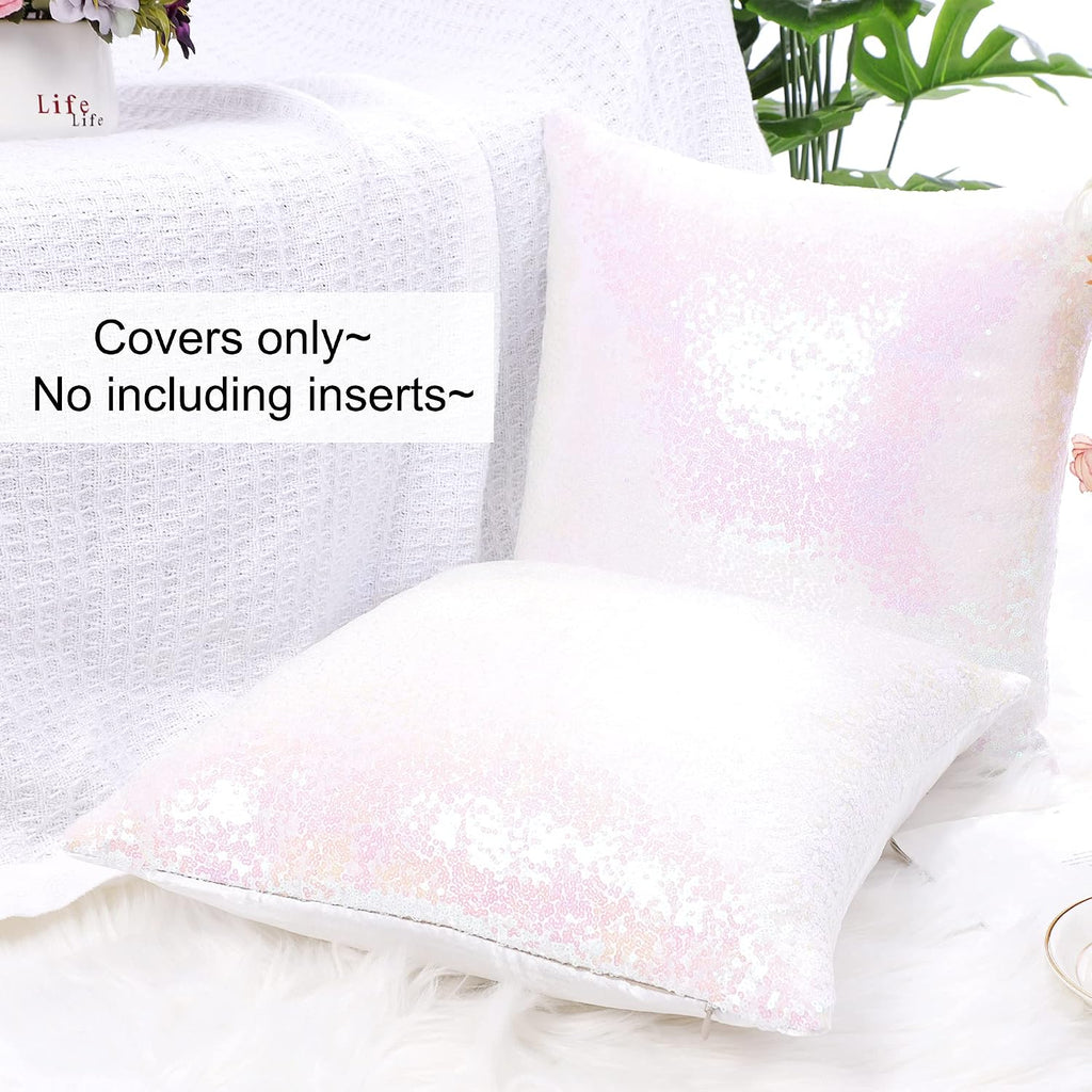 uxcell 2 Pcs Starry Pink Sequin Throw Pillow Covers, Shiny Sparkling Satin Sequin Cushion Covers, Decorative Pillowcases for…