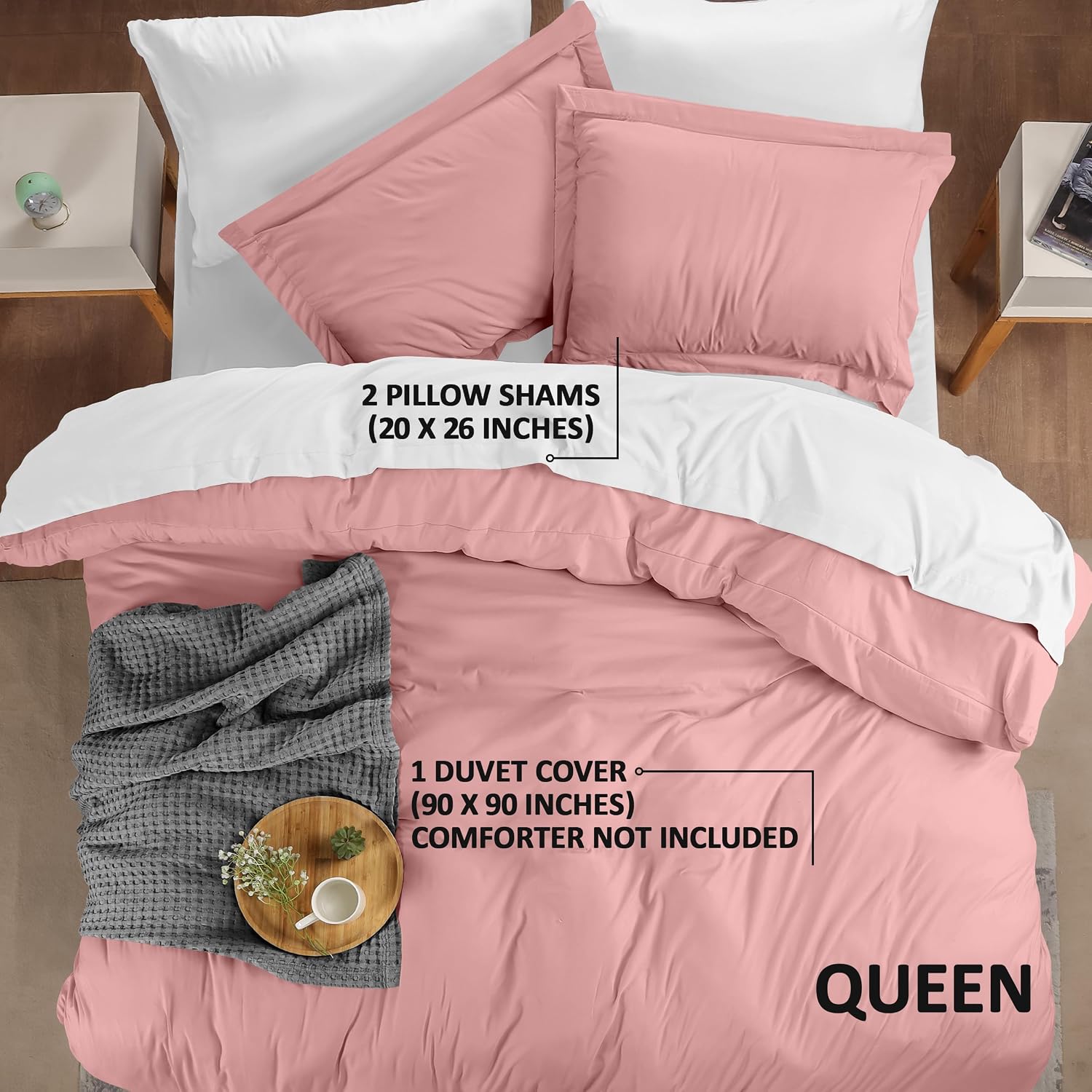 Utopia Bedding Duvet Cover Queen Size - 3 Piece with Zipper Closure - 1 Comforter Cover 90X90 Inches & 2 Pillow Shams 20X26 Inches (Pink)…