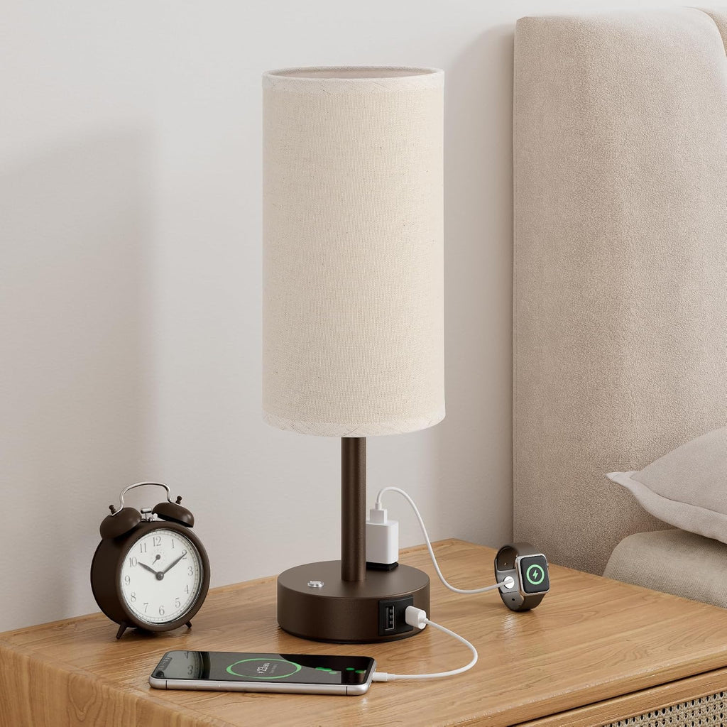 Aooshine Touch Bedside Table Lamp with Memory - Stepless Dimmable Lamp for Bedroom, Small Nightstand Lamp with Dual USB Charging Ports and…