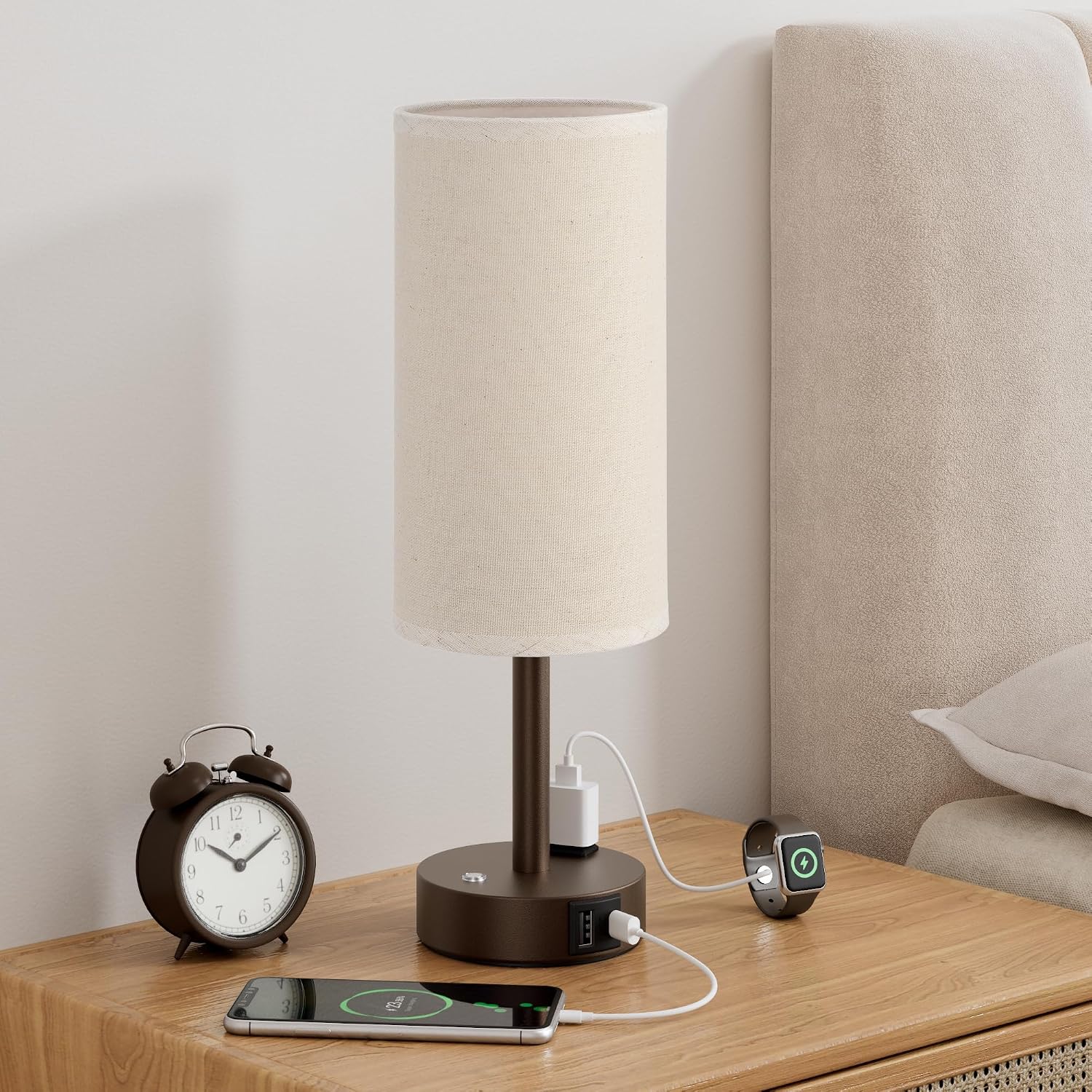Aooshine Touch Bedside Table Lamp with Memory - Stepless Dimmable Lamp for Bedroom, Small Nightstand Lamp with Dual USB Charging Ports and…