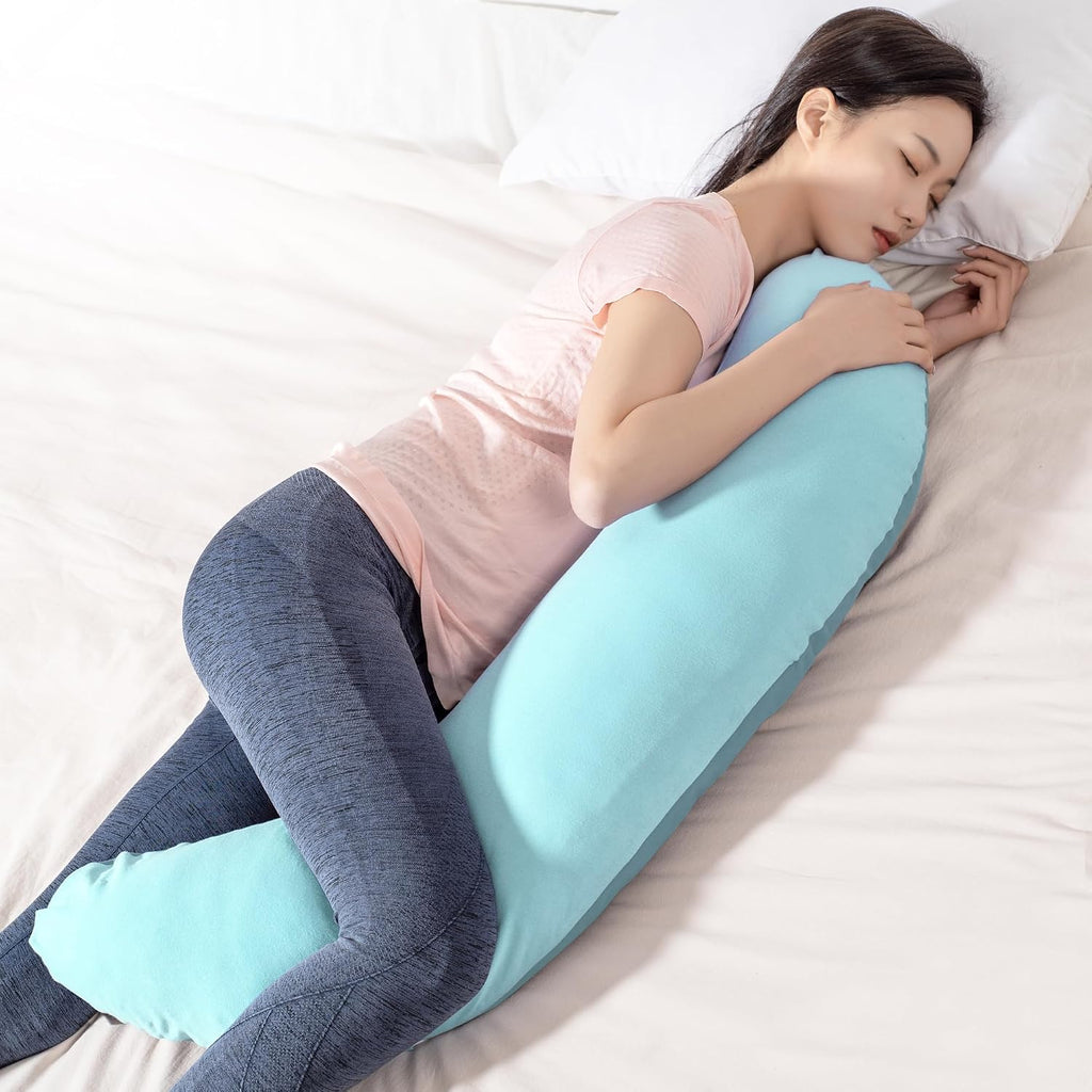 Byriver 39" Mint Green Blue C Shaped Body Pillow for Side Sleeping Adults Men Women, Hug Pillow, Small Pregnancy Pillow Legs…