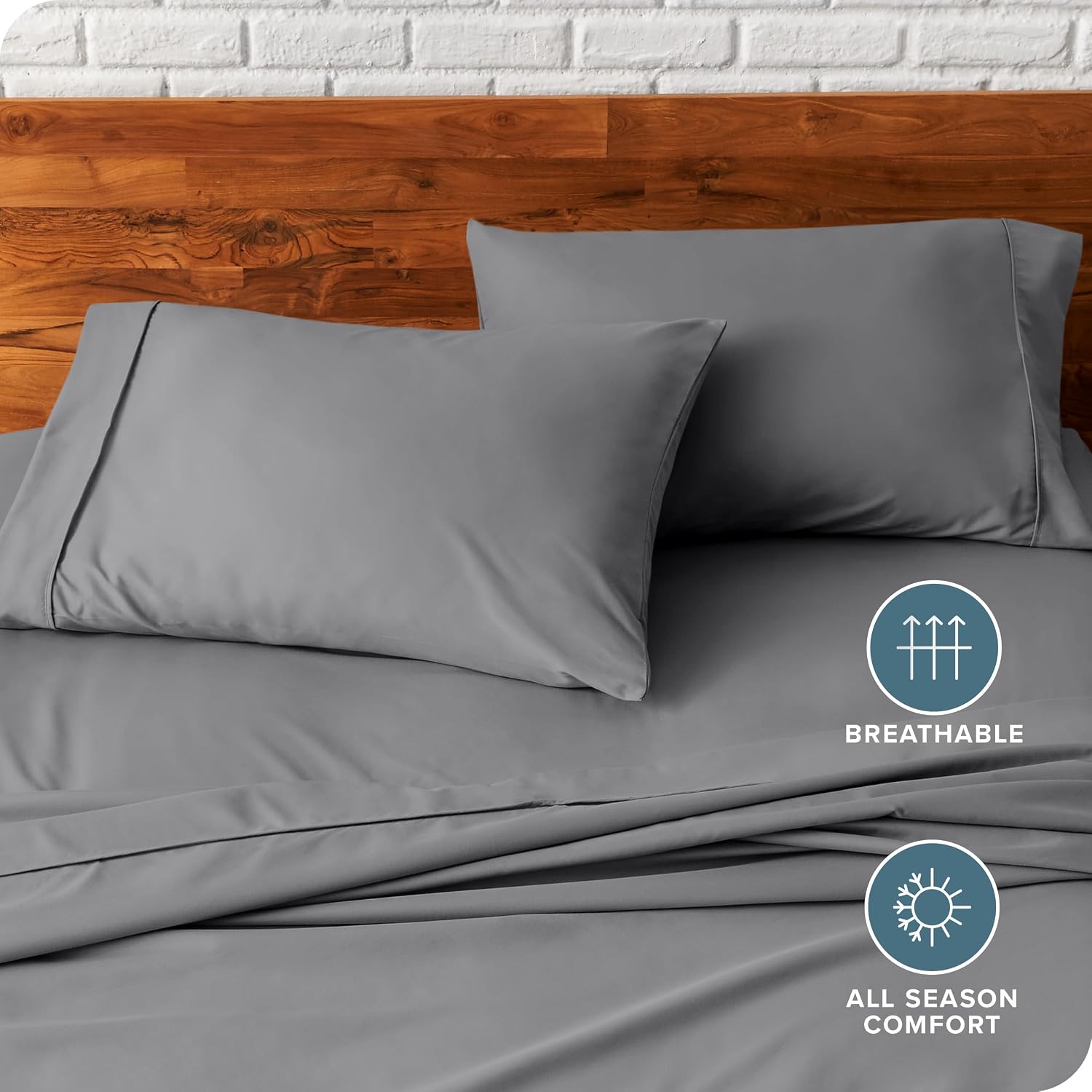 BareHome Bare Home Microfiber Pillow Cases - Standard/Queen Size Set of 2 Cooling Pillowcases Double Brushed Grey Pack easy maintenance…