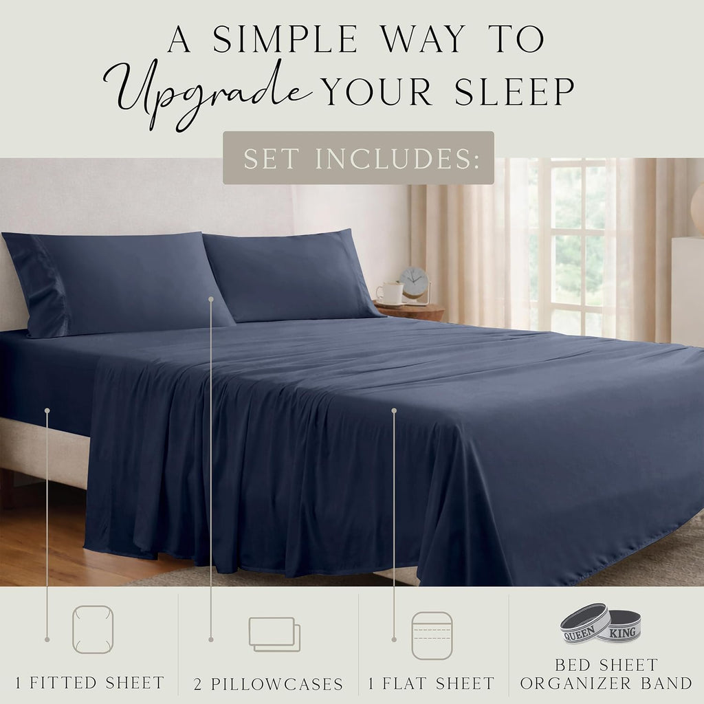 KARISSA MAE Pure Viscose from Bamboo Queen Size Sheet Set | 100% FSC Certified | Luxuriously Soft | Cooling | 18" Deep Pocket w/Corner…