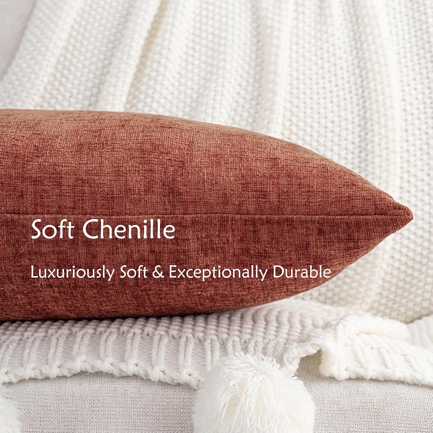 Hwy50 HWY 50 Burnt Orange Couch Pillow Covers 22x22 Inch Pack of 2, Soft Chenille Decorative Throw Pillow Cases Farmhouse Fall for Sofa Liv…
