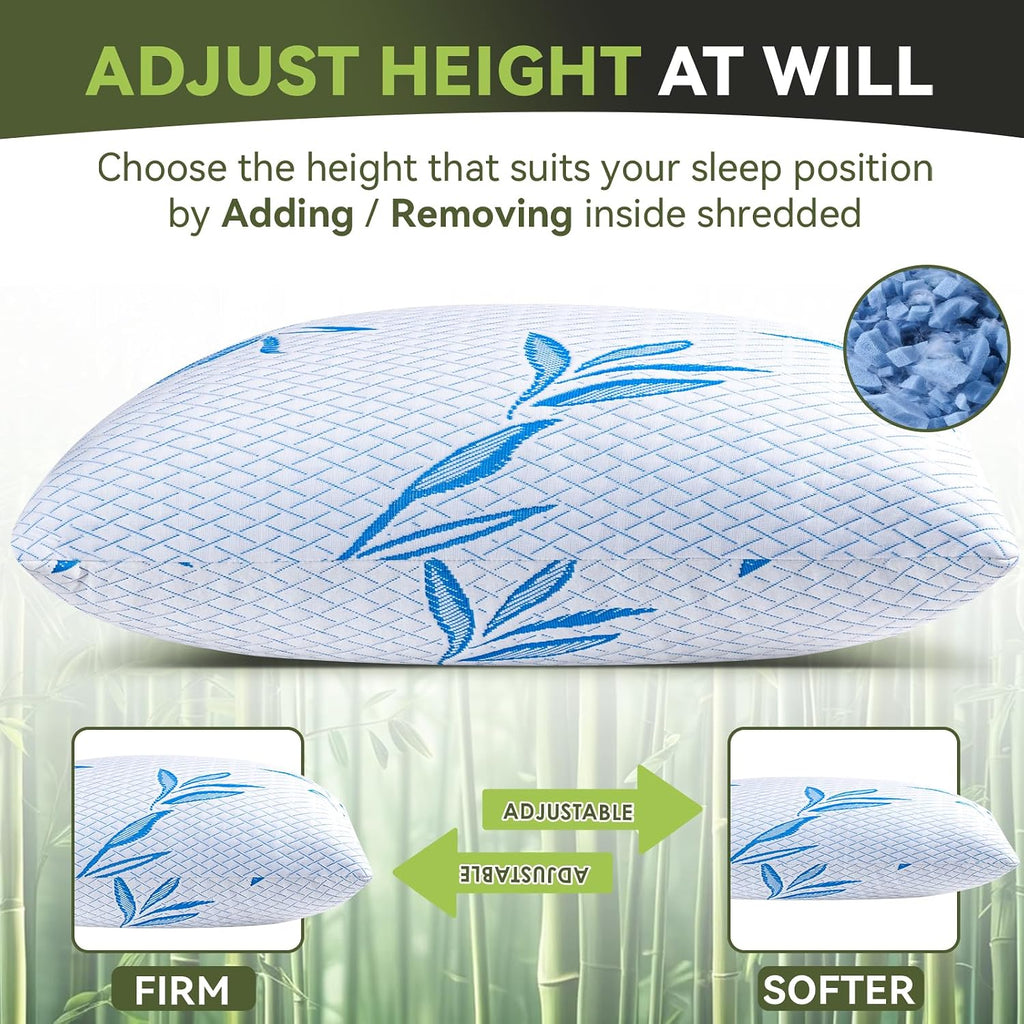 Btasleeephomeyland 2 Pack King Size Rayon Derived from Bamboo Pillow, Cooling Shredded Memory Foam Pillows, Adjustable Soft & Firm Gel Bed…