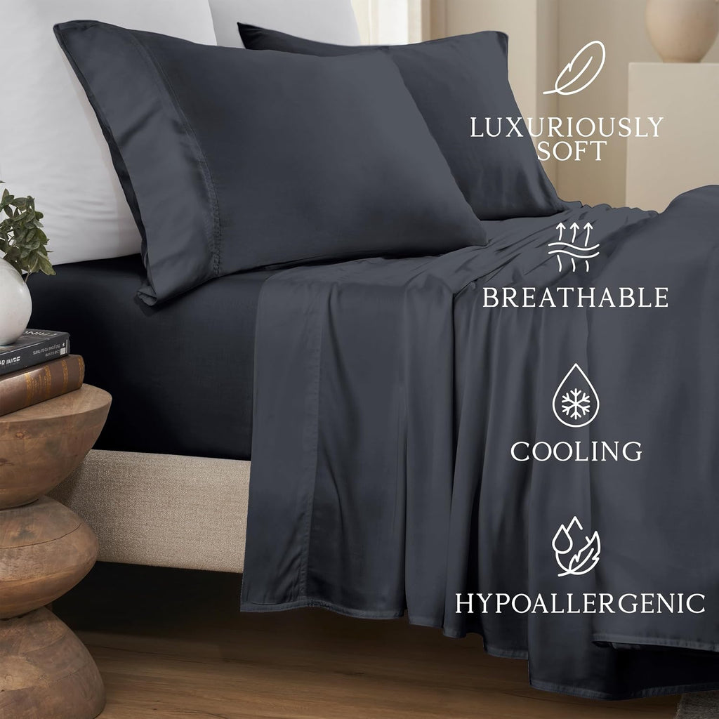 KARISSA MAE 7 Piece Pure Viscose from Bamboo Split King Size Sheet Set | 100% FSC Certified | Luxuriously Soft | Cooling | 18" Deep…